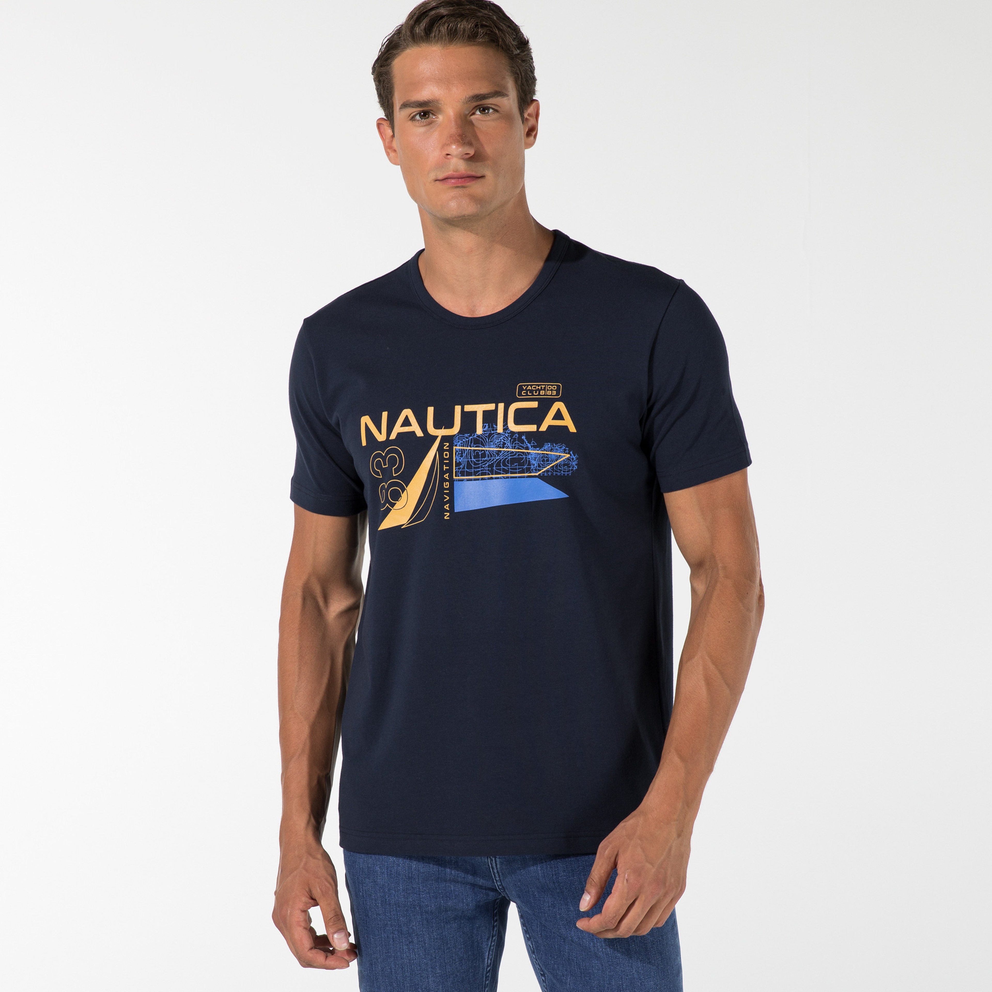 NAUTICA ERKEK LACİVERT BASKILI T-SHIRT