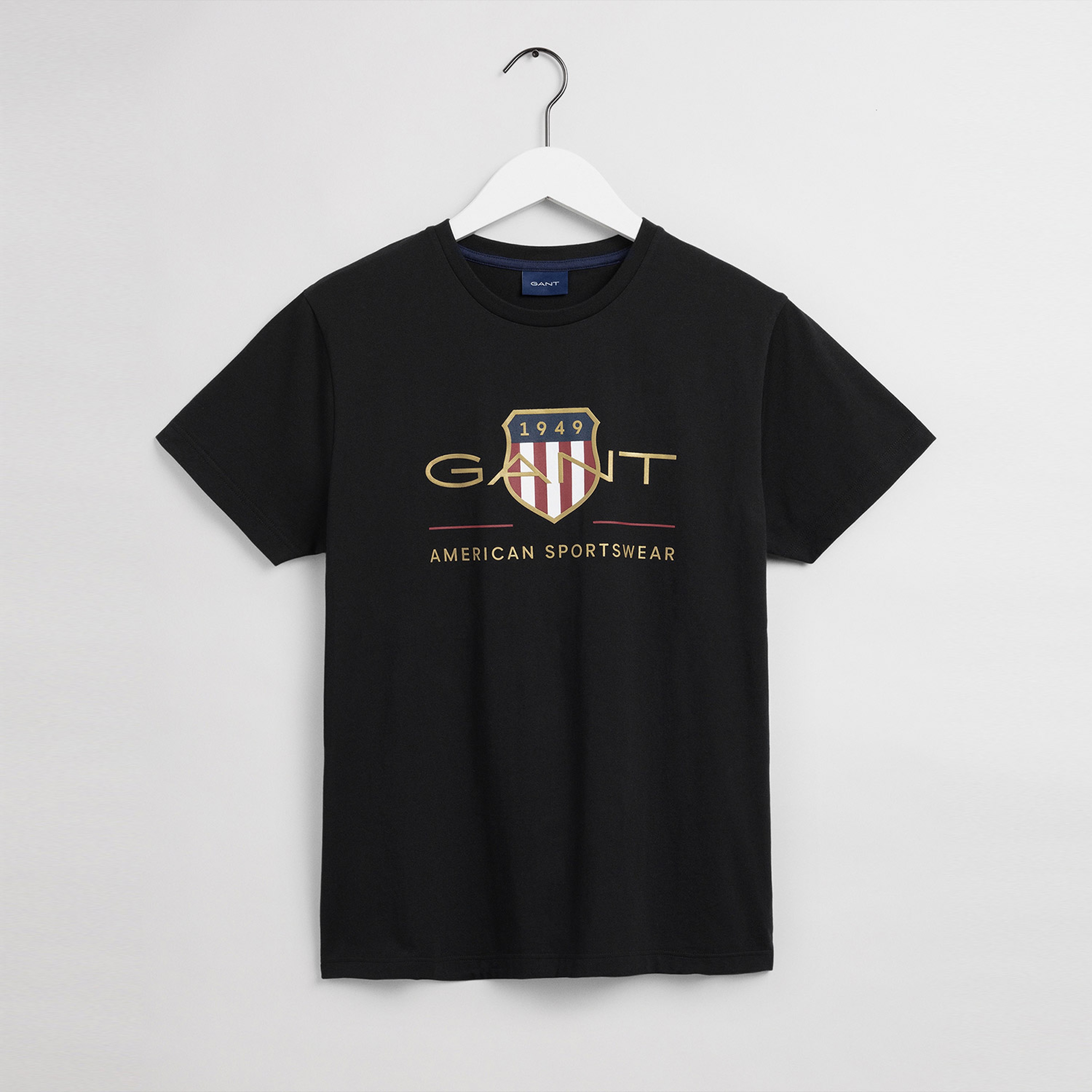 GANT Erkek Siyah Regular Fit Bisiklet Yaka Logolu T-shirt
