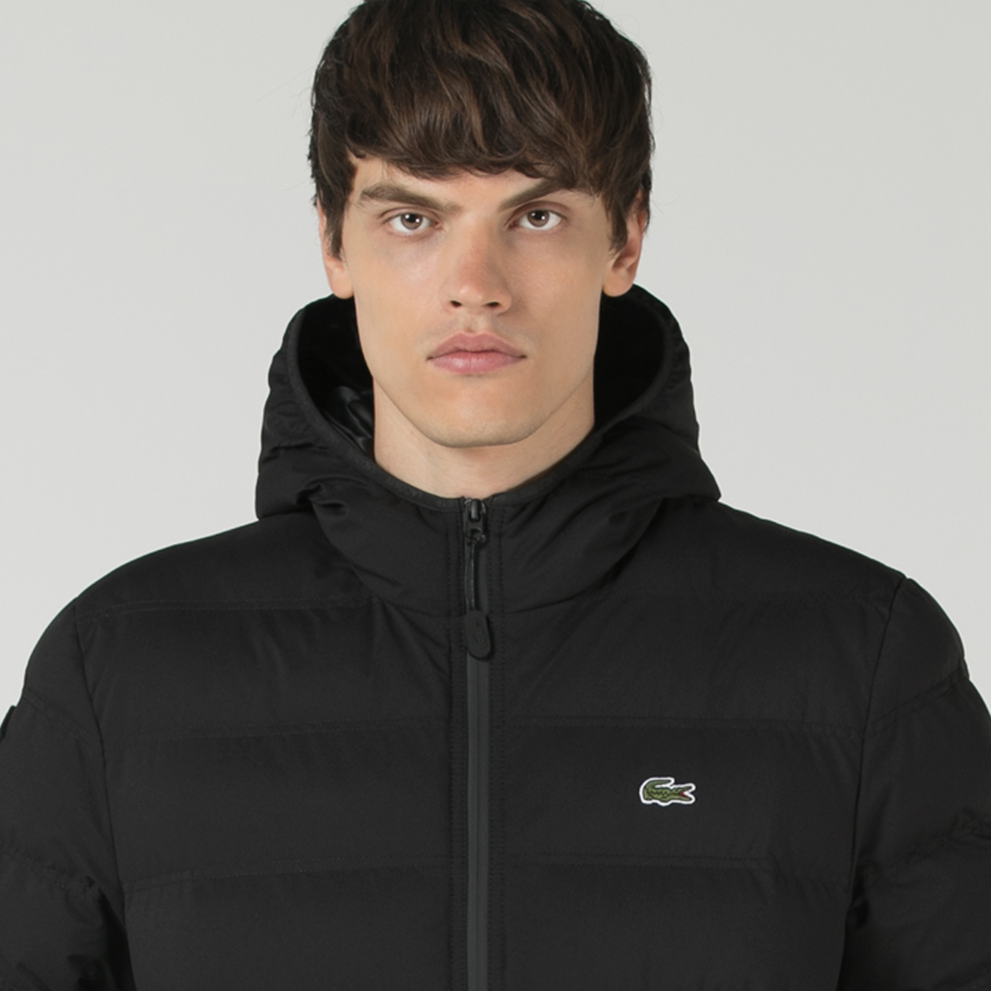 Lacoste Erkek Kapüşonlu Kapitone Siyah Mont