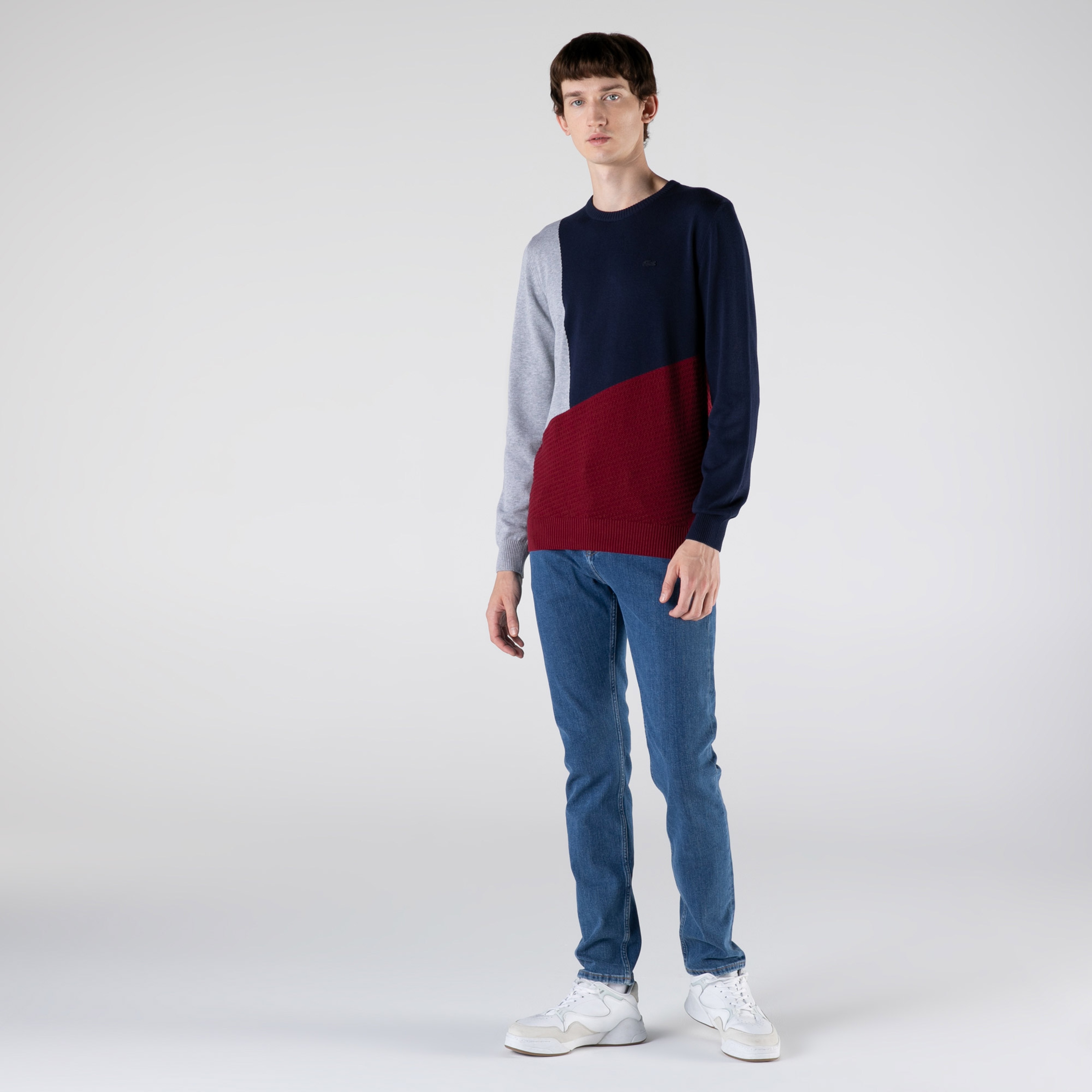 Lacoste Erkek Regular Fit Bisiklet Yaka Renk Bloklu Lacivert Kazak