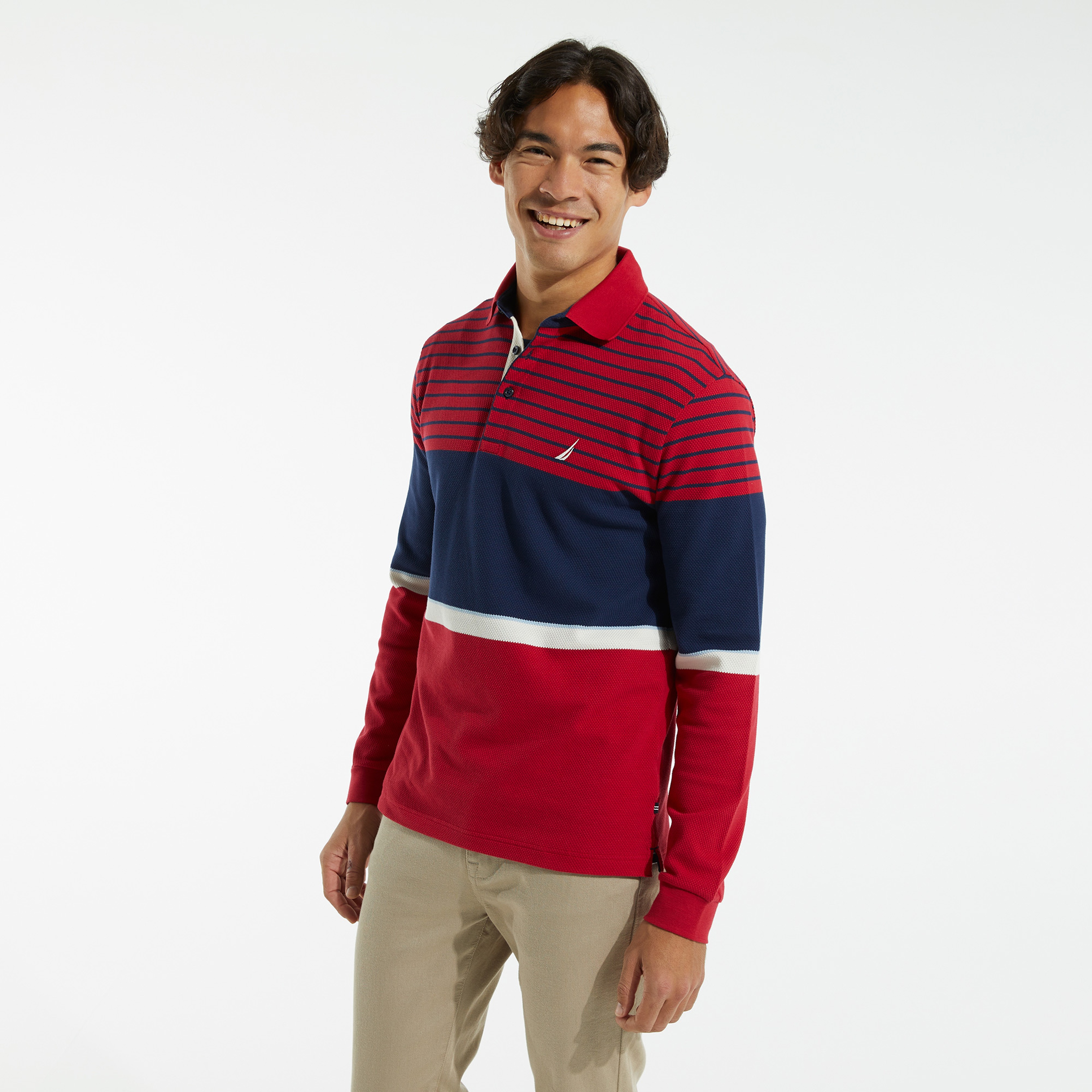 NAUTICA ERKEK KIRMIZI CLASSİC FİT ÇİZGİLİ UZUN KOLLU POLO