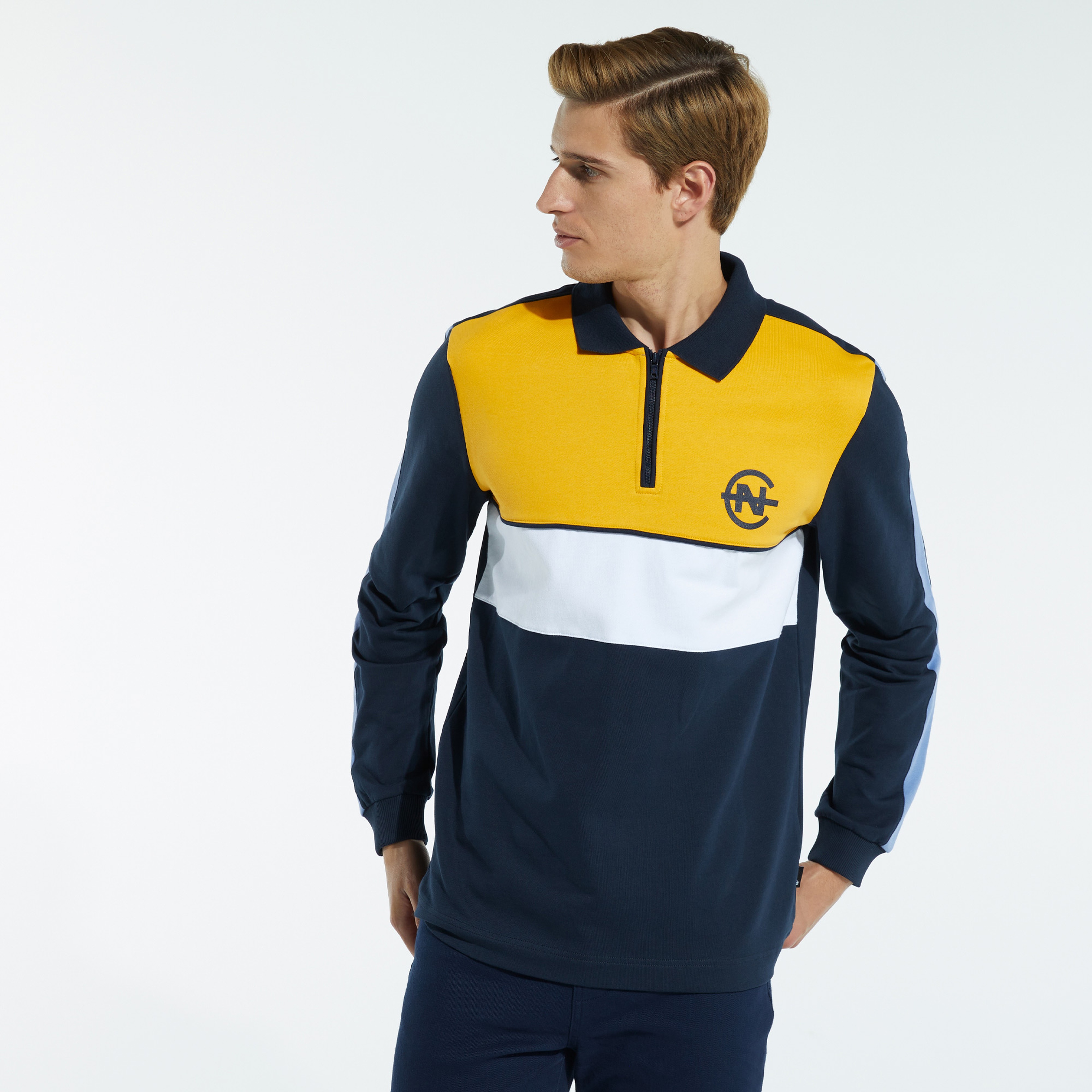 NAUTICA ERKEK LACİVERT CLASSİC FİT BLOK DESEN UZUN KOLLU POLO