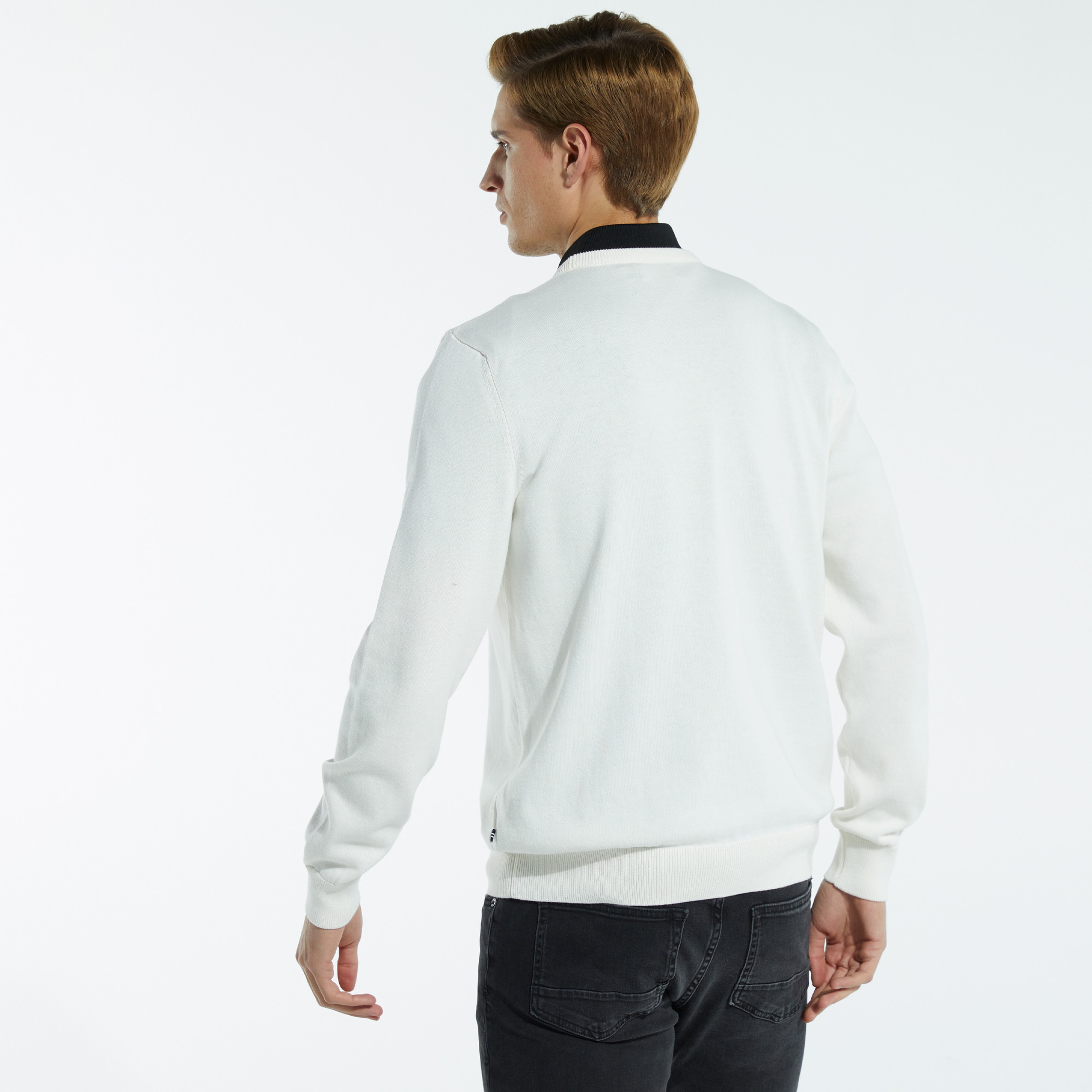 NAUTICA ERKEK KIRIK BEYAZ BASKILI TRİKO KAZAK