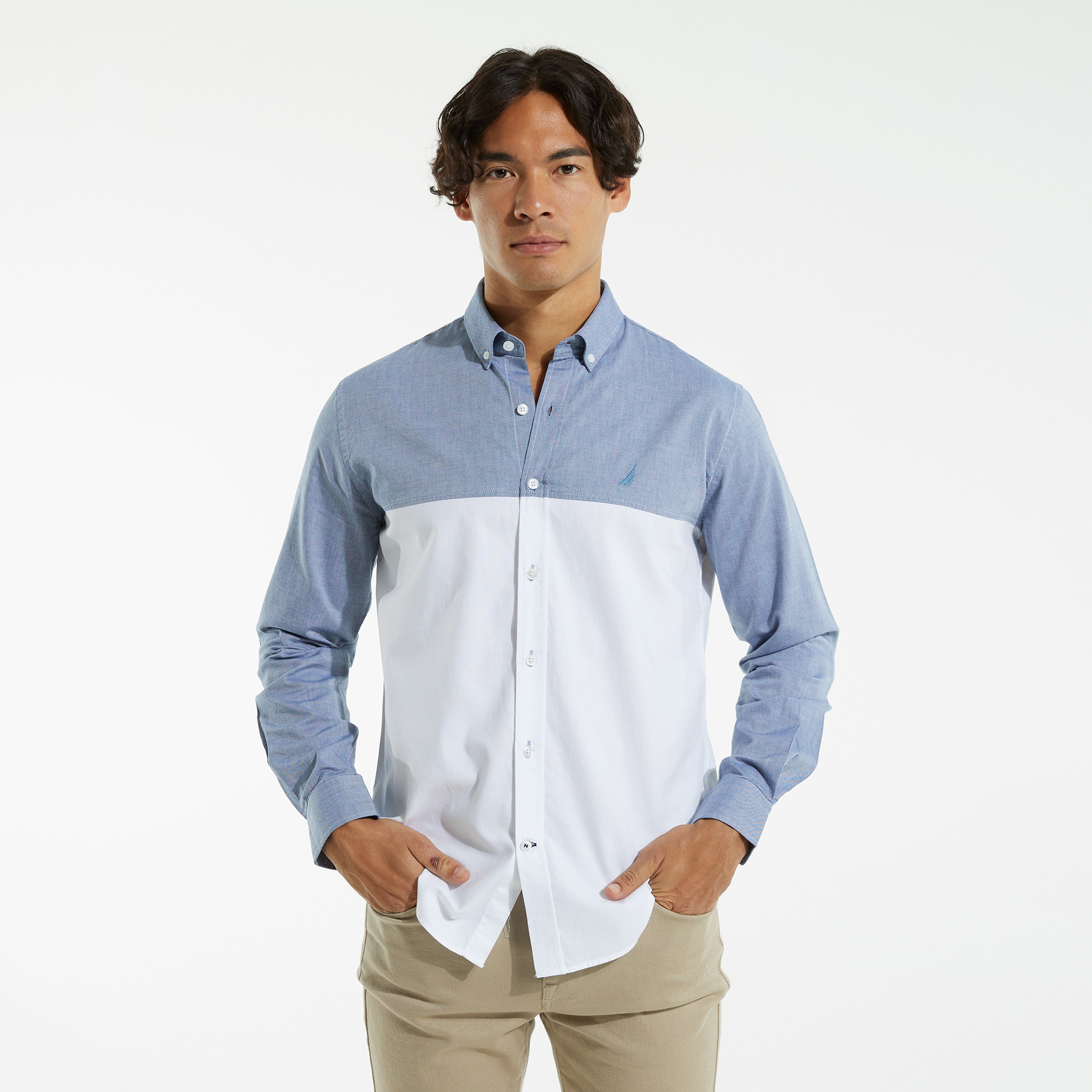 NAUTICA ERKEK MAVİ UZUN KOLLU SLIM FIT GÖMLEK