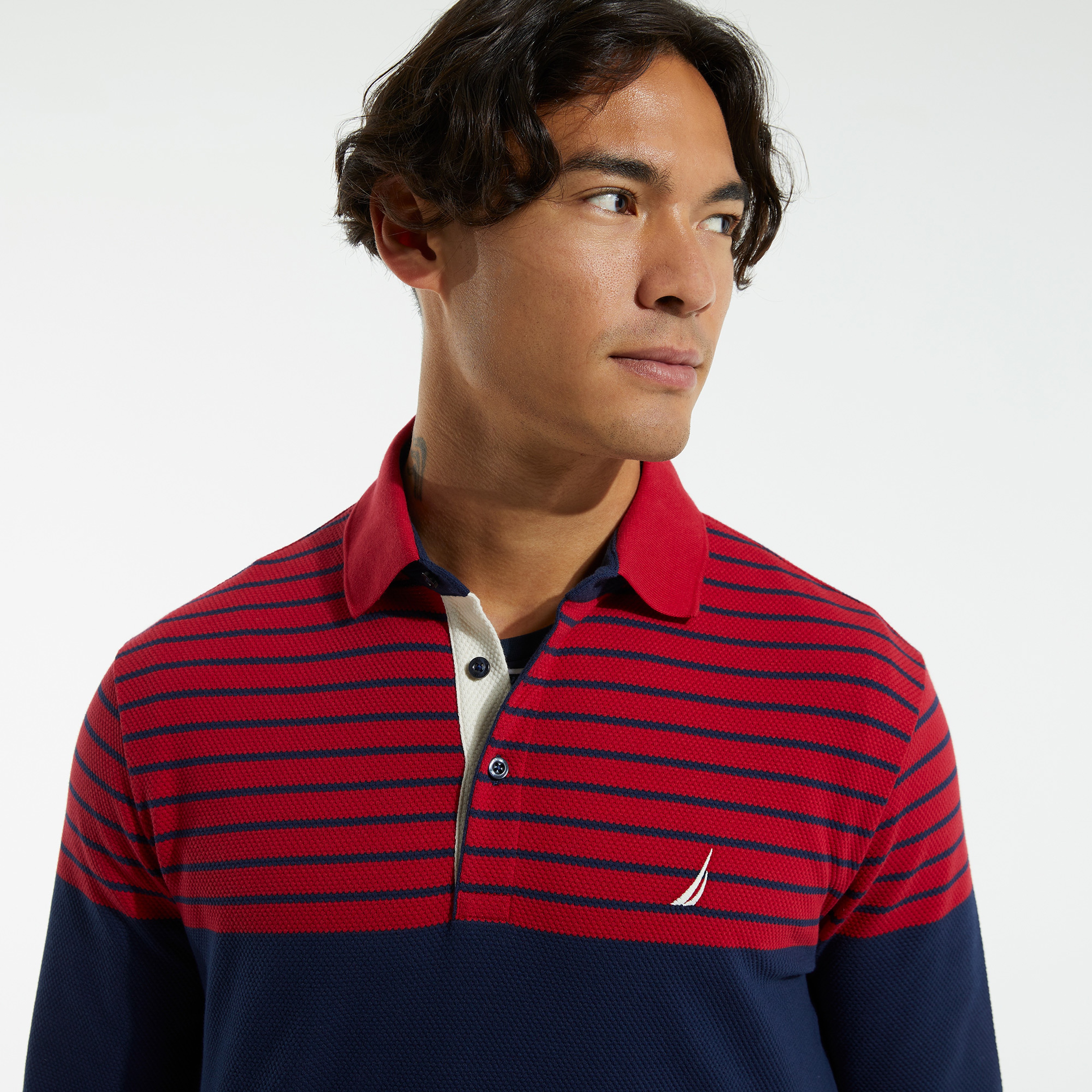 NAUTICA ERKEK KIRMIZI CLASSİC FİT ÇİZGİLİ UZUN KOLLU POLO
