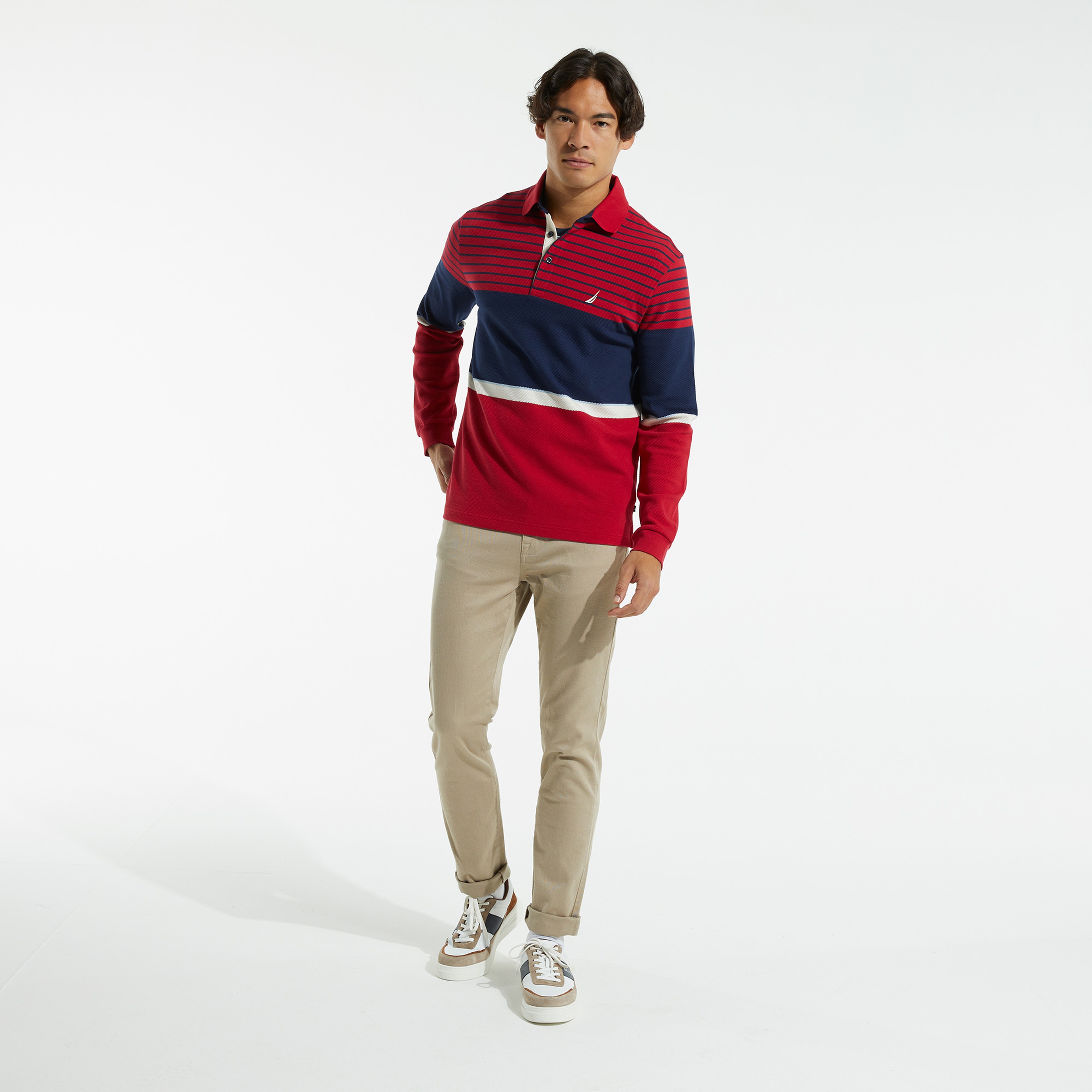 NAUTICA ERKEK KIRMIZI CLASSİC FİT ÇİZGİLİ UZUN KOLLU POLO