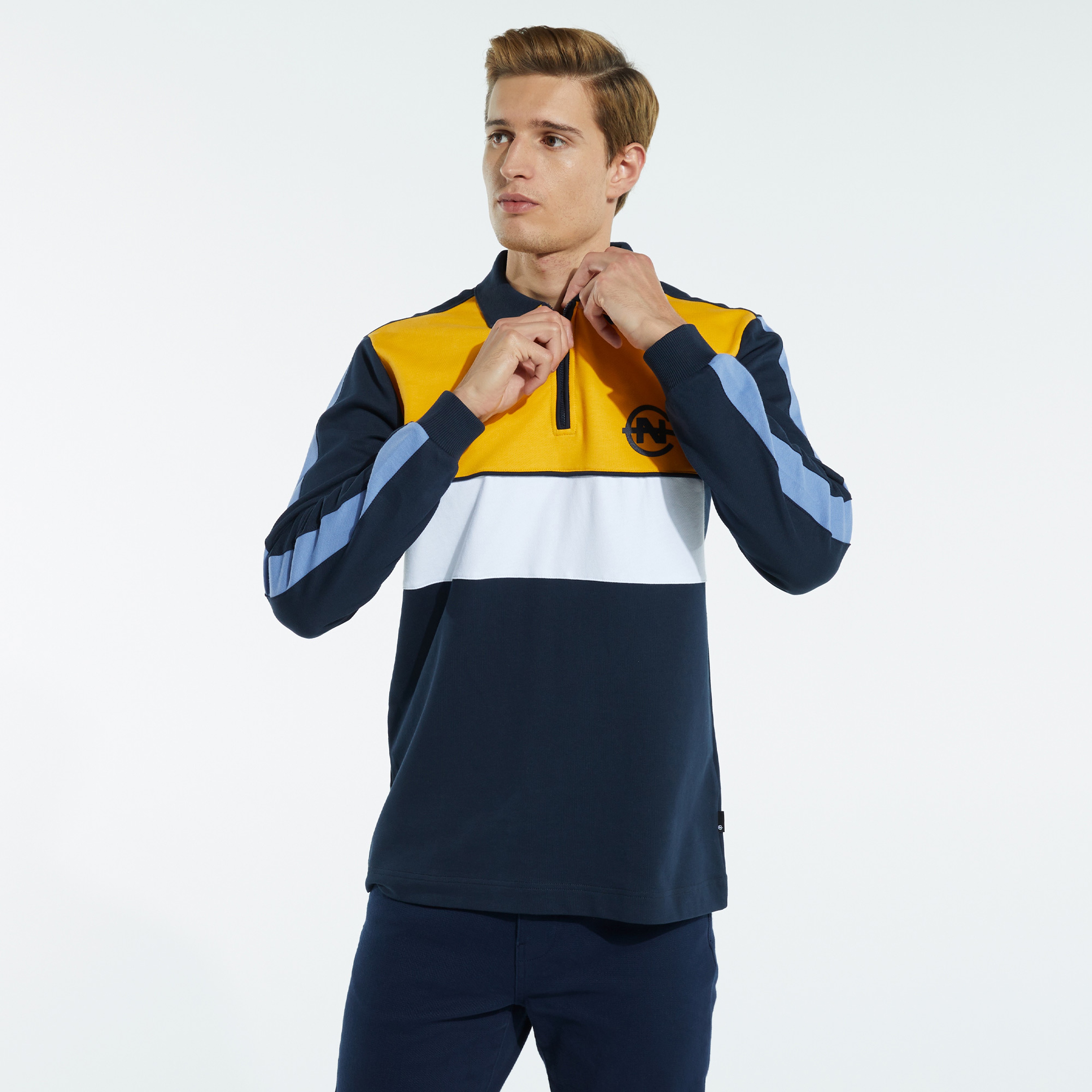 NAUTICA ERKEK LACİVERT CLASSİC FİT BLOK DESEN UZUN KOLLU POLO