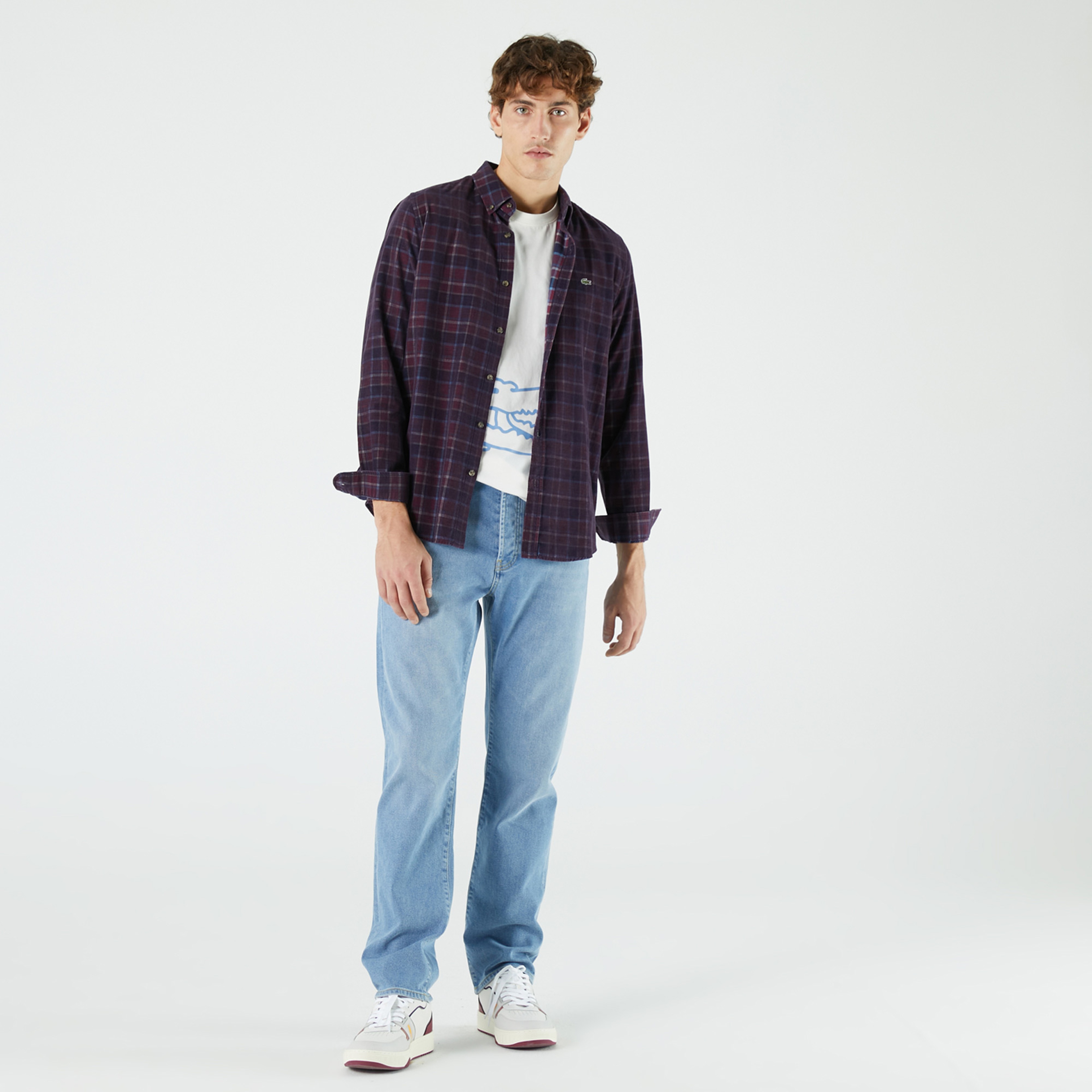 Lacoste Erkek Slim Fit Düğmeli Yaka Desenli Bordo Gömlek