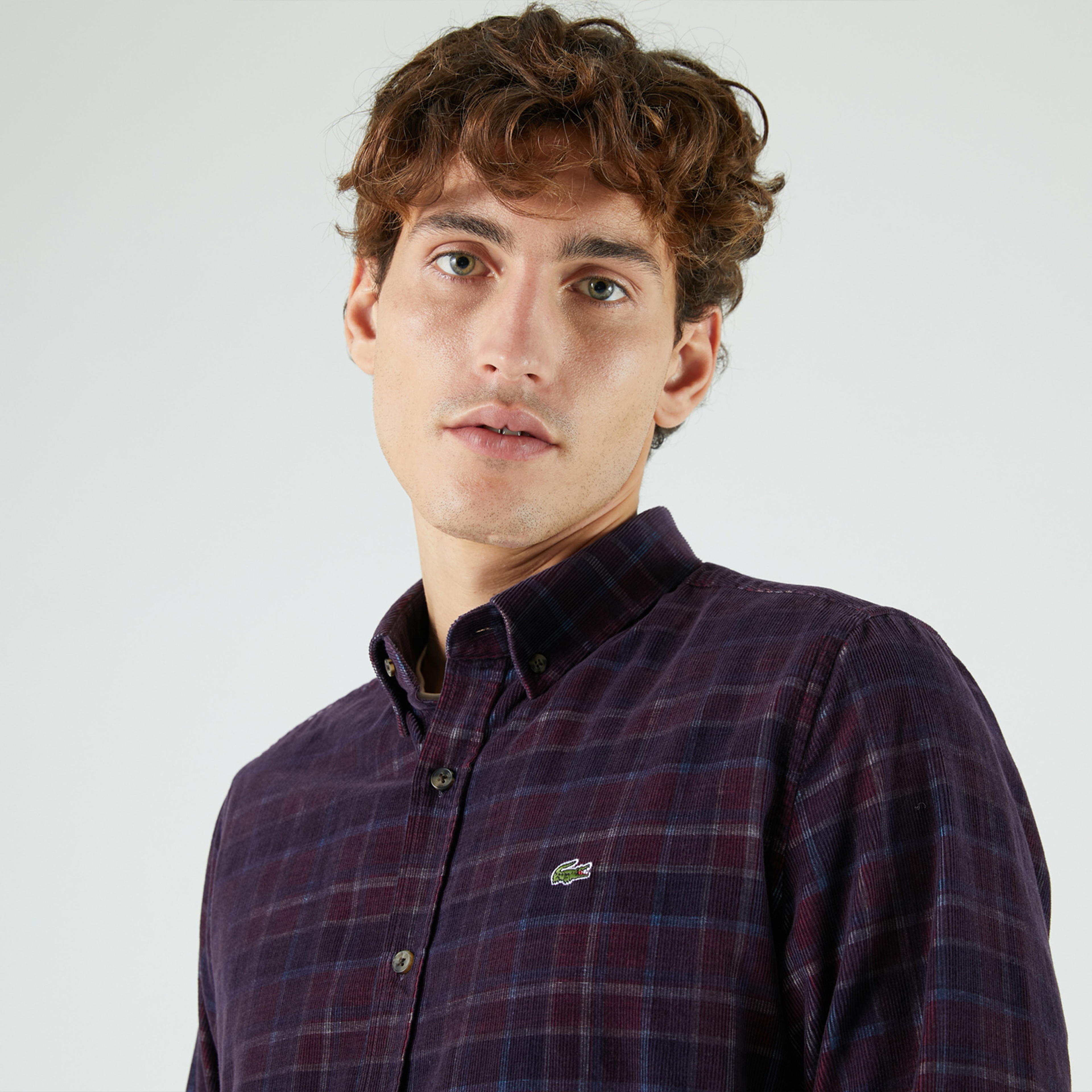 Lacoste Erkek Slim Fit Düğmeli Yaka Desenli Bordo Gömlek