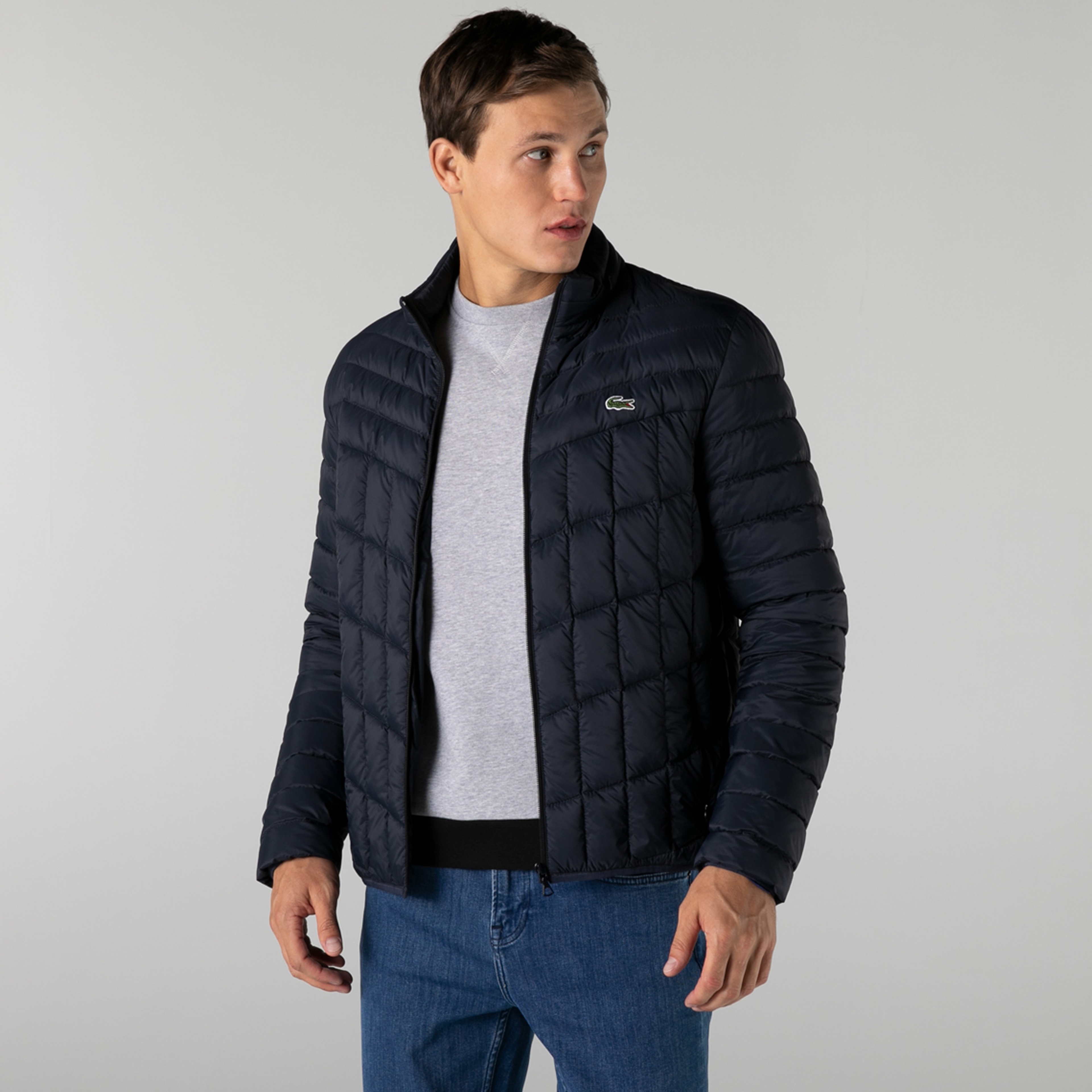 Lacoste Erkek Kapüşonlu Kapitone Lacivert Mont