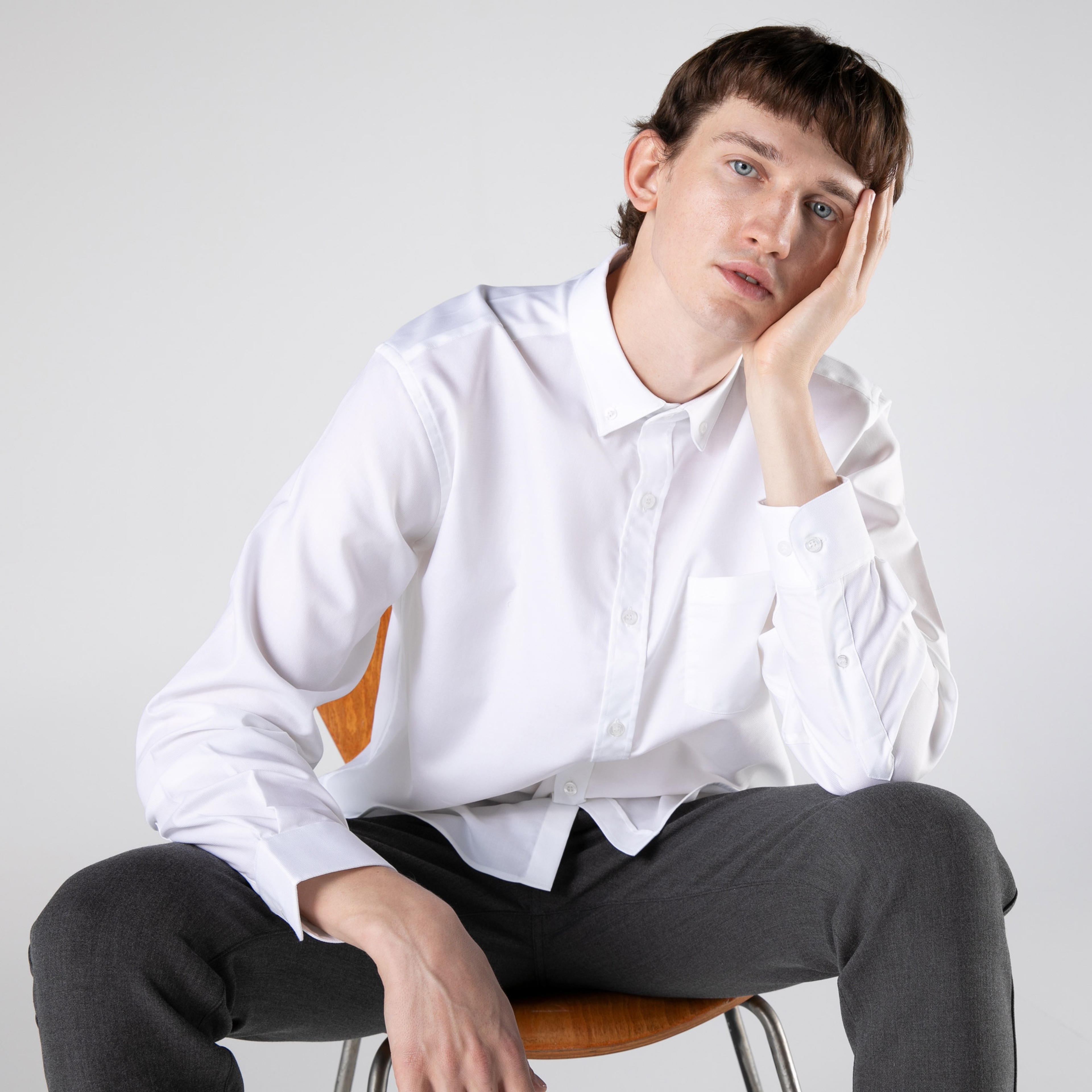 Lacoste Erkek Regular Fit Düğmeli Yaka Beyaz Gömlek