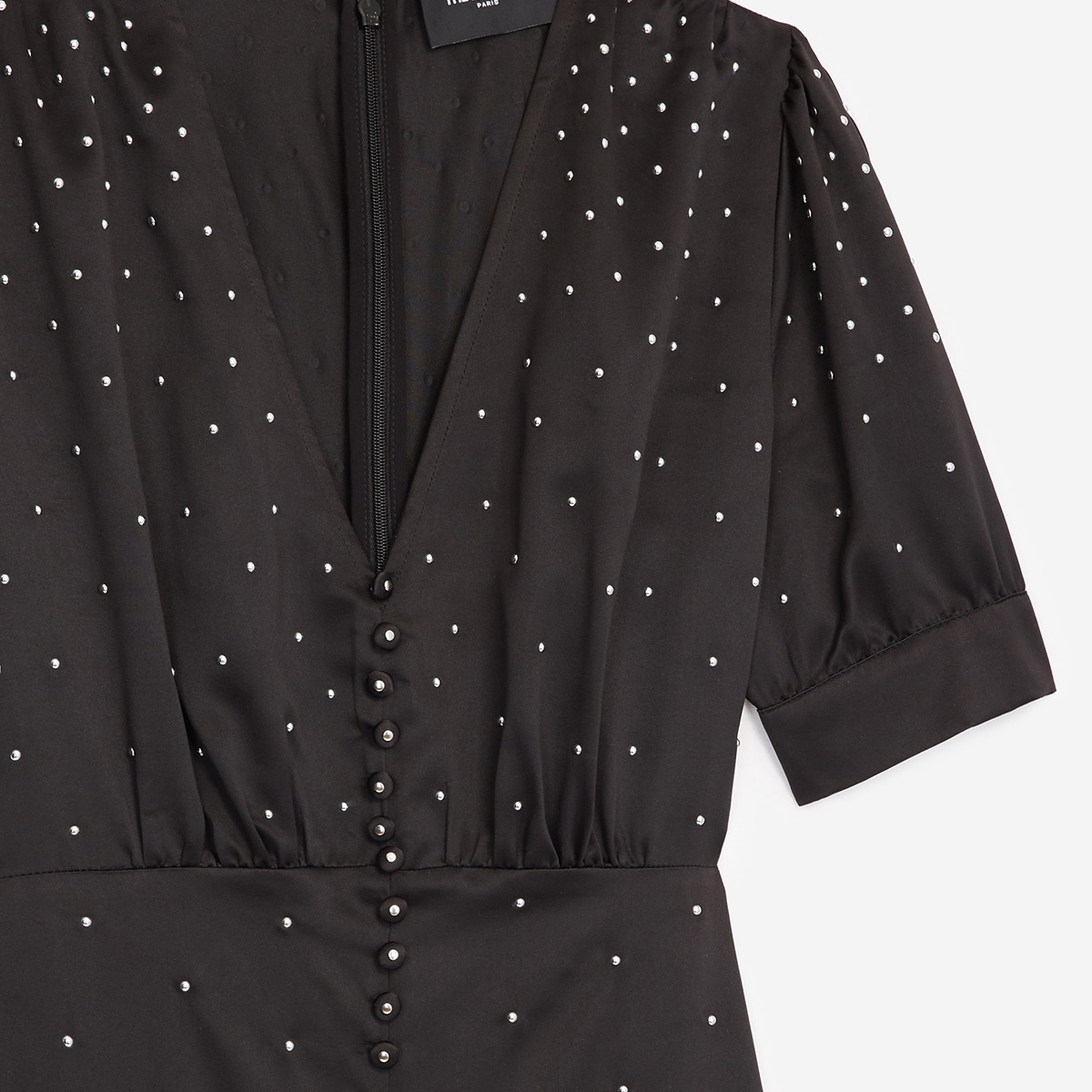 ZIMBALI KADIN SİYAH SATEN V YAKA ELBİSE