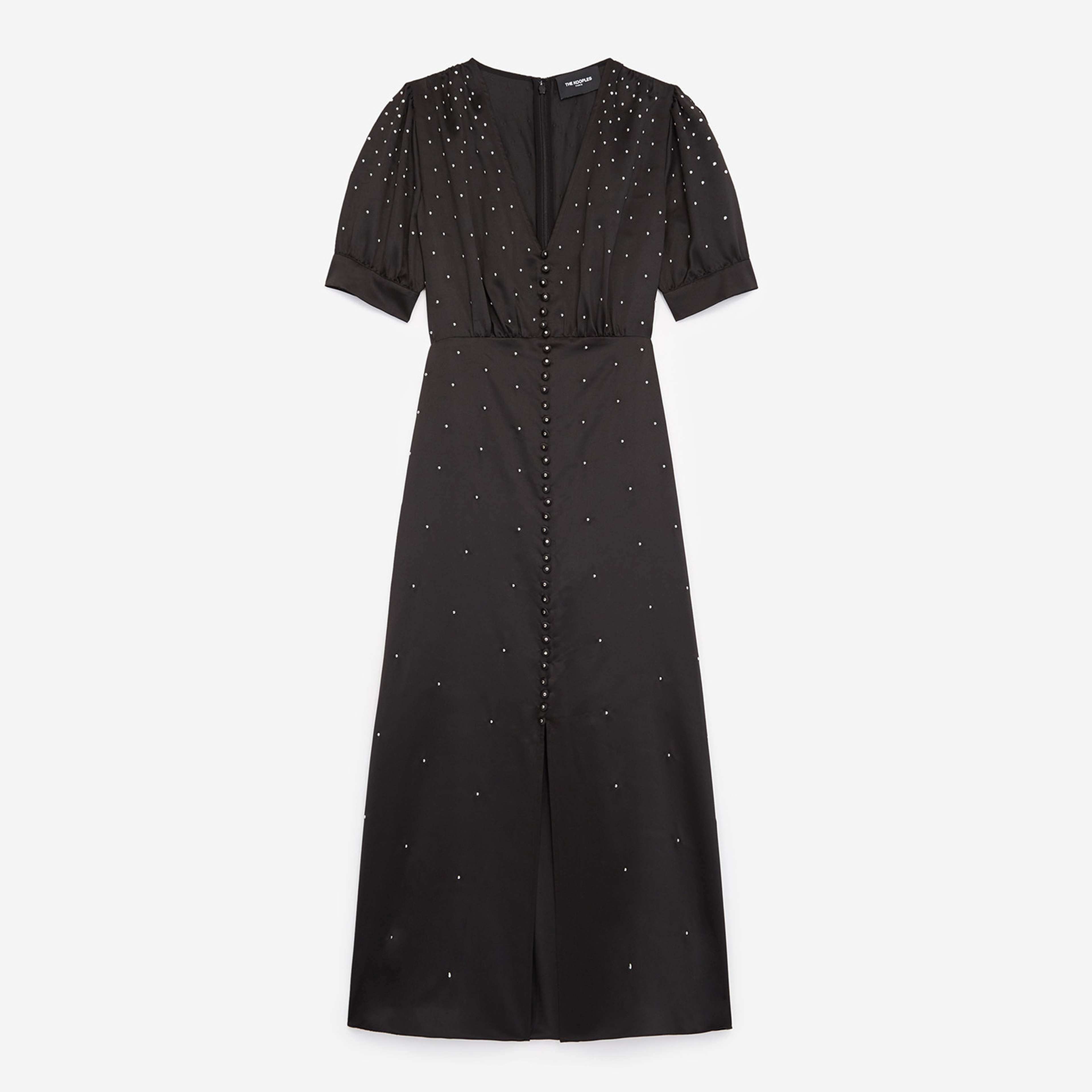 ZIMBALI KADIN SİYAH SATEN V YAKA ELBİSE