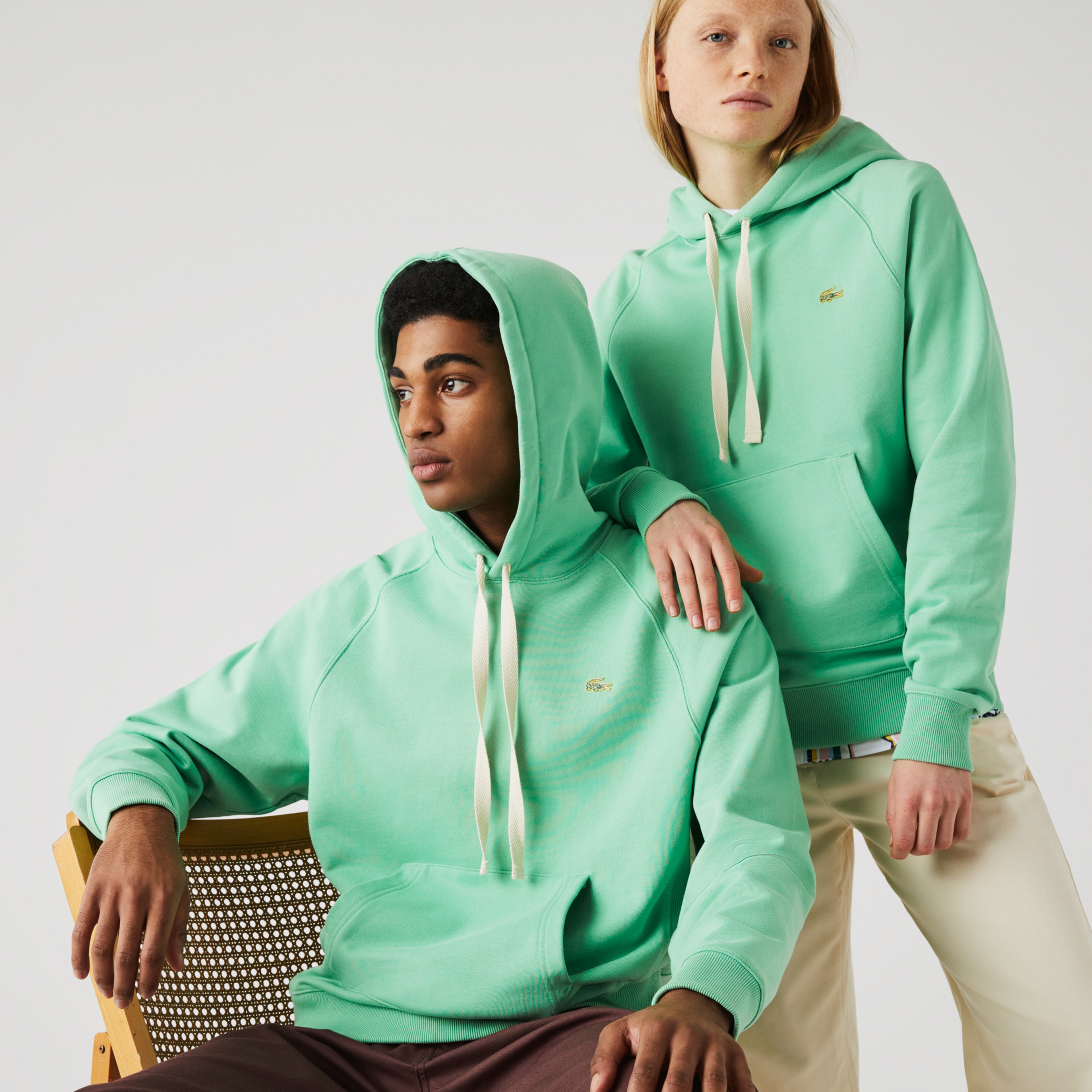 Lacoste L!ve Unisex Loose Fit Kapüşonlu Yeşil Sweatshirt