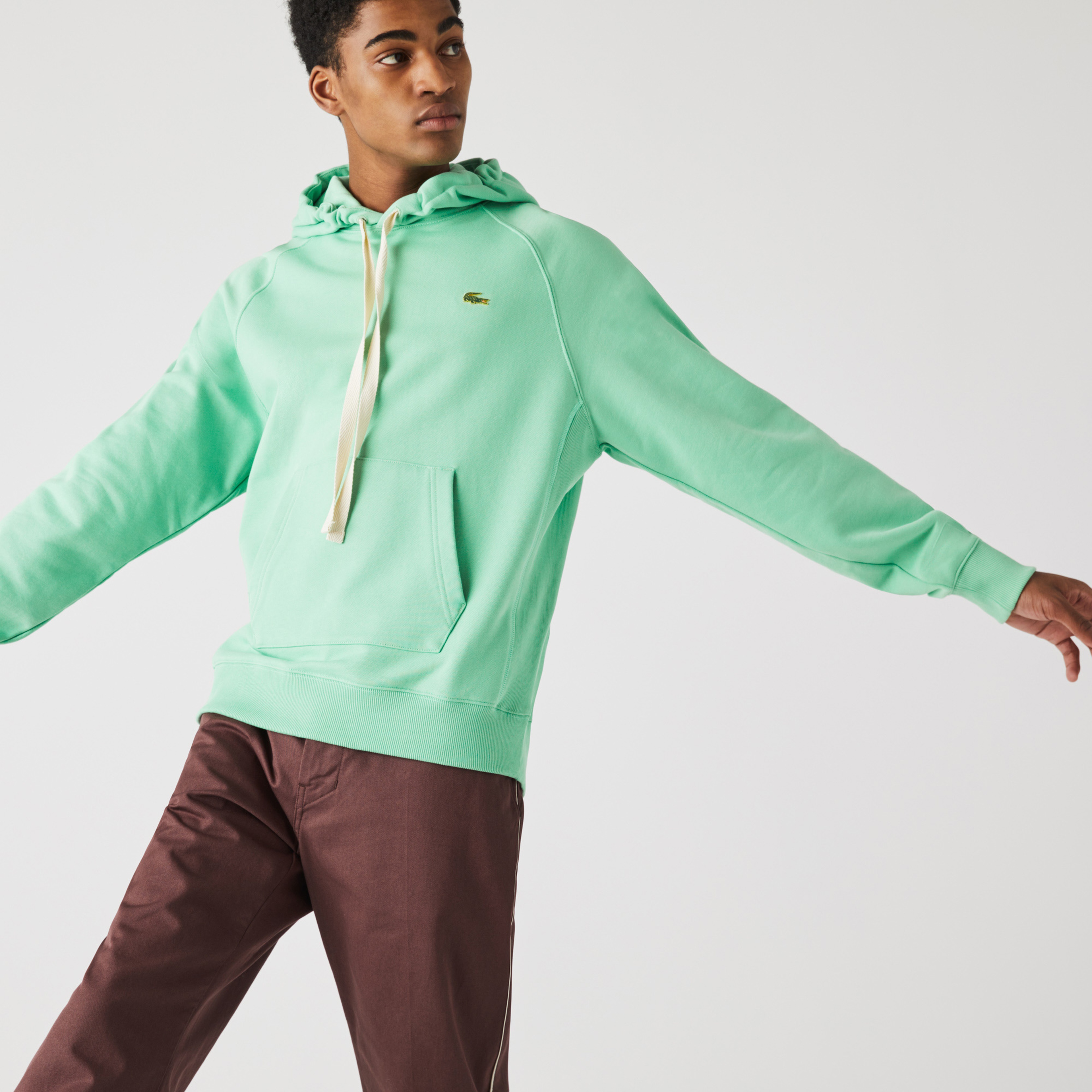 Lacoste L!ve Unisex Loose Fit Kapüşonlu Yeşil Sweatshirt
