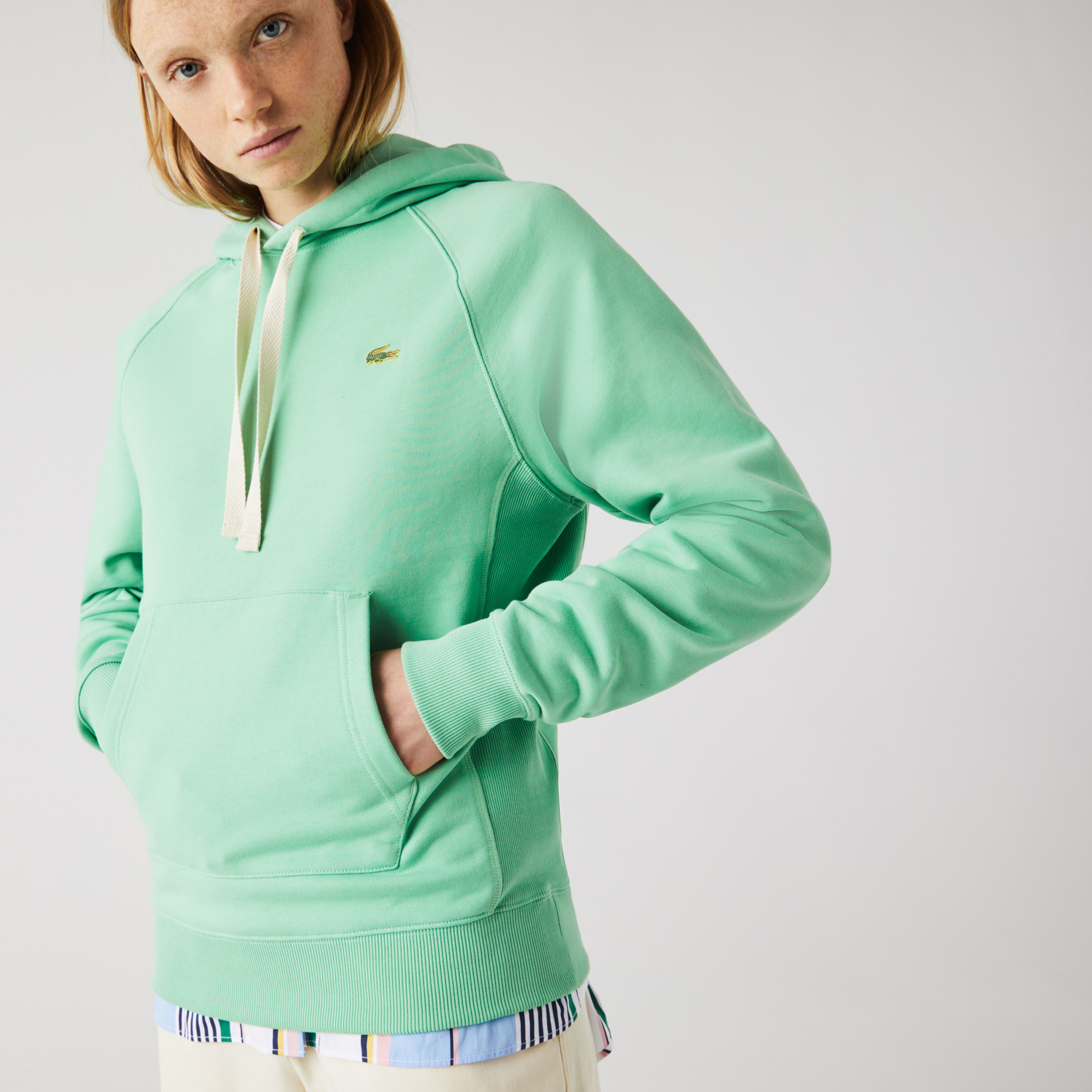 Lacoste L!ve Unisex Loose Fit Kapüşonlu Yeşil Sweatshirt