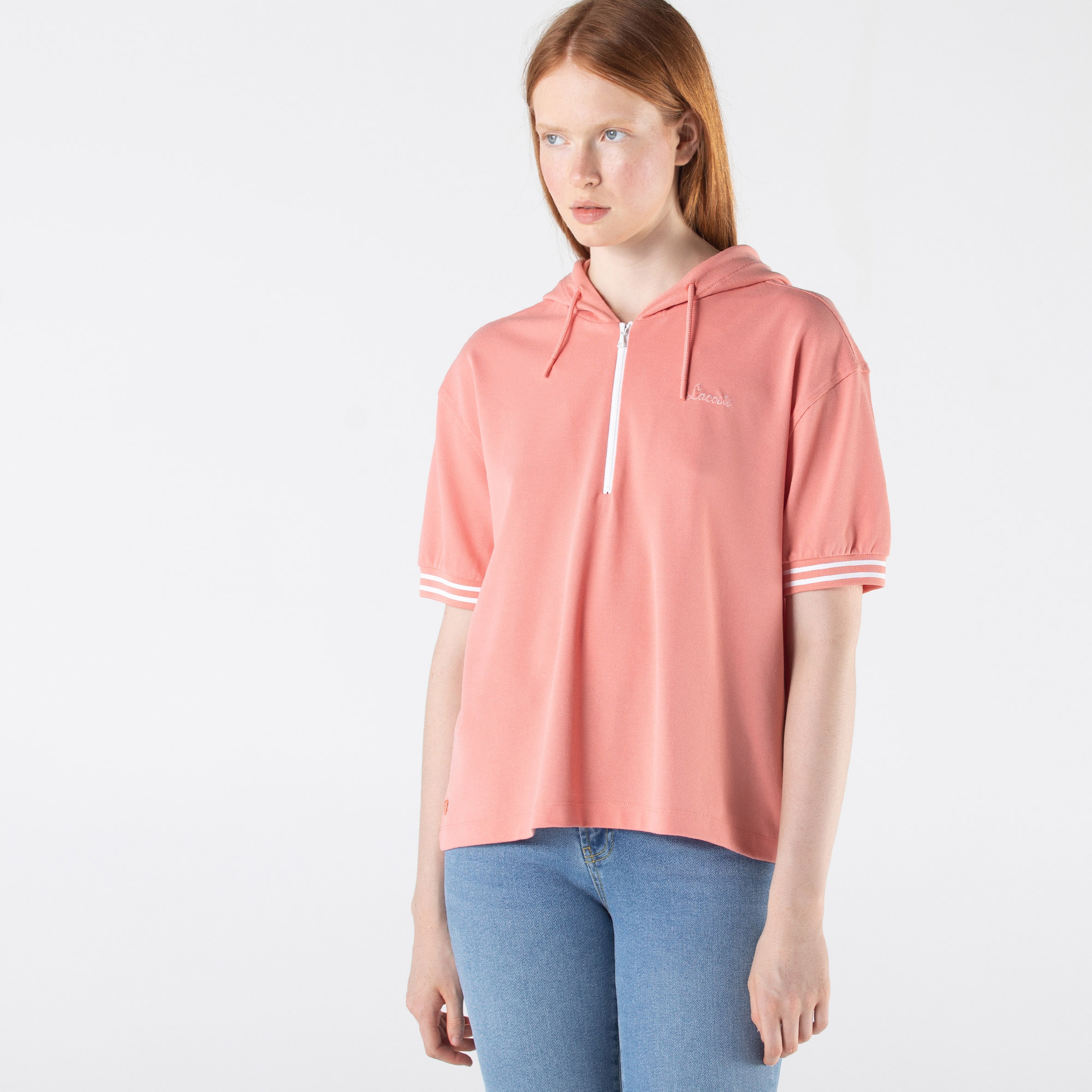 Lacoste Kadın Loose Fit Kapüşonlu Pembe Polo