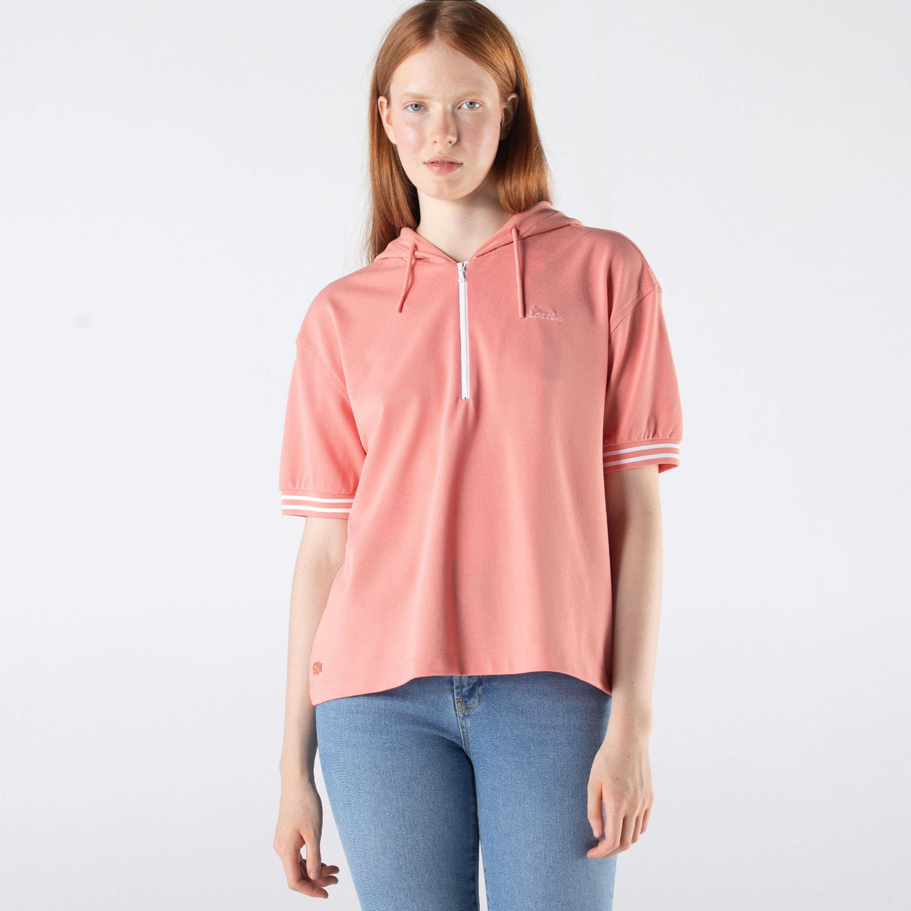 Lacoste Kadın Loose Fit Kapüşonlu Pembe Polo