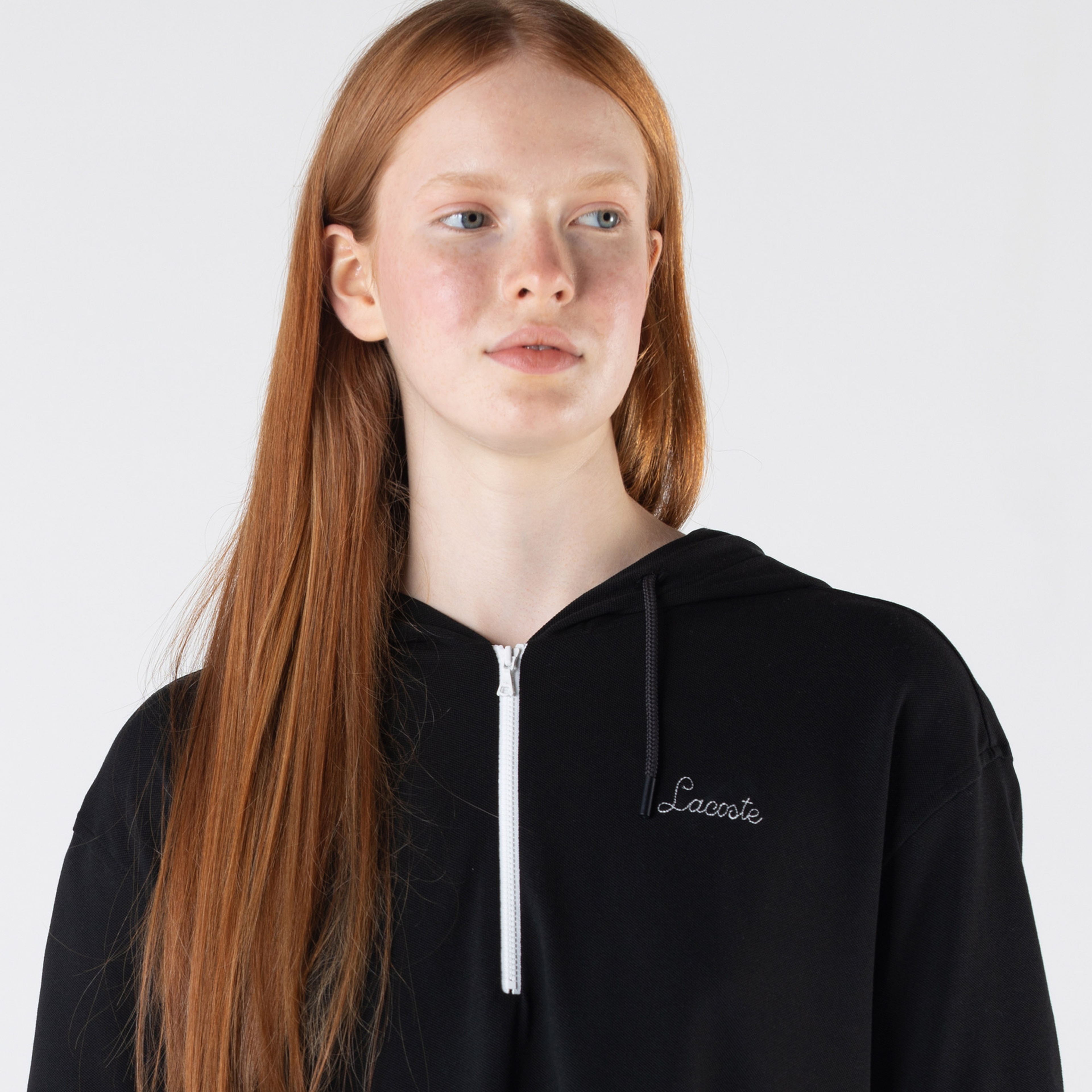 Lacoste Kadın Loose Fit Kapüşonlu Siyah Polo