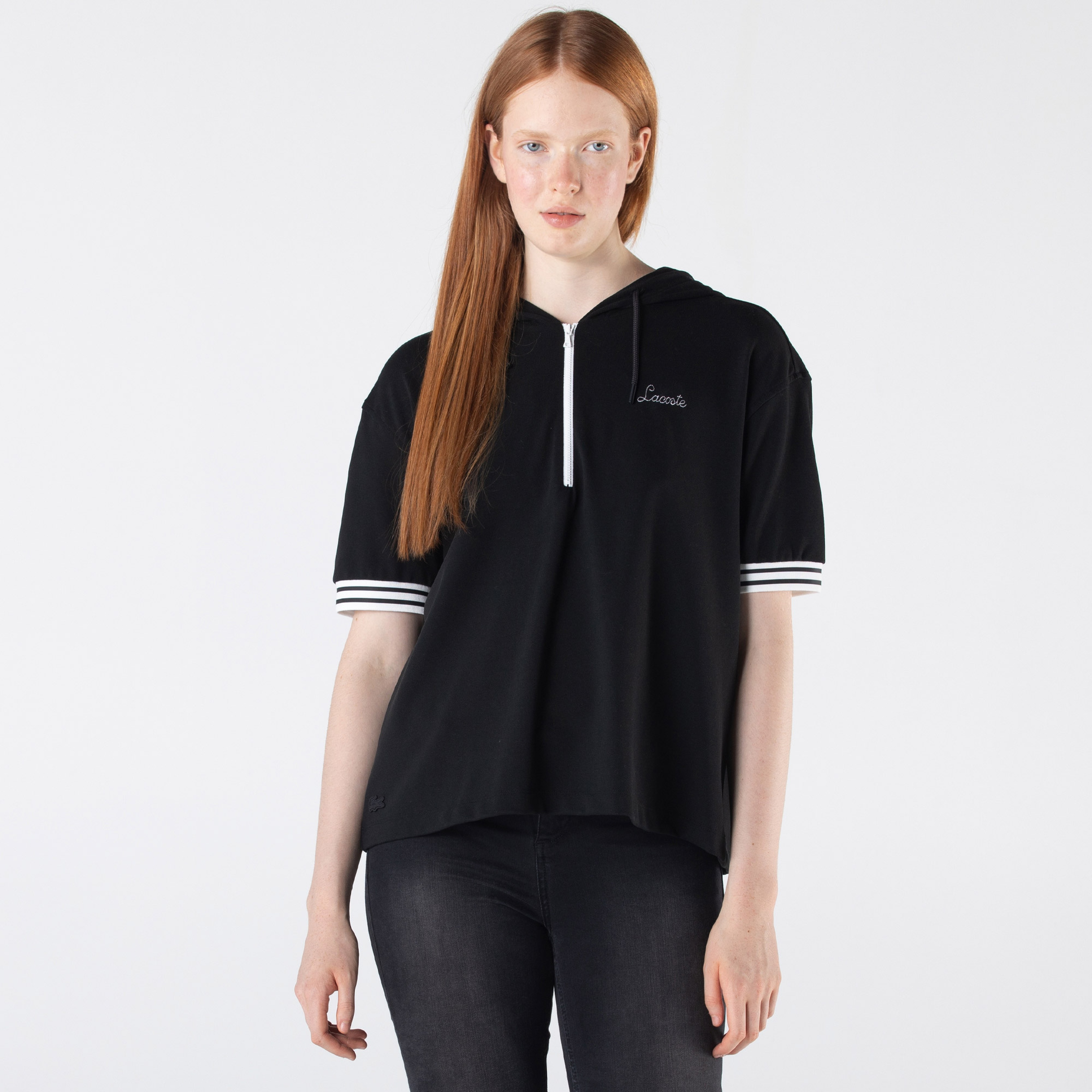 Lacoste Kadın Loose Fit Kapüşonlu Siyah Polo