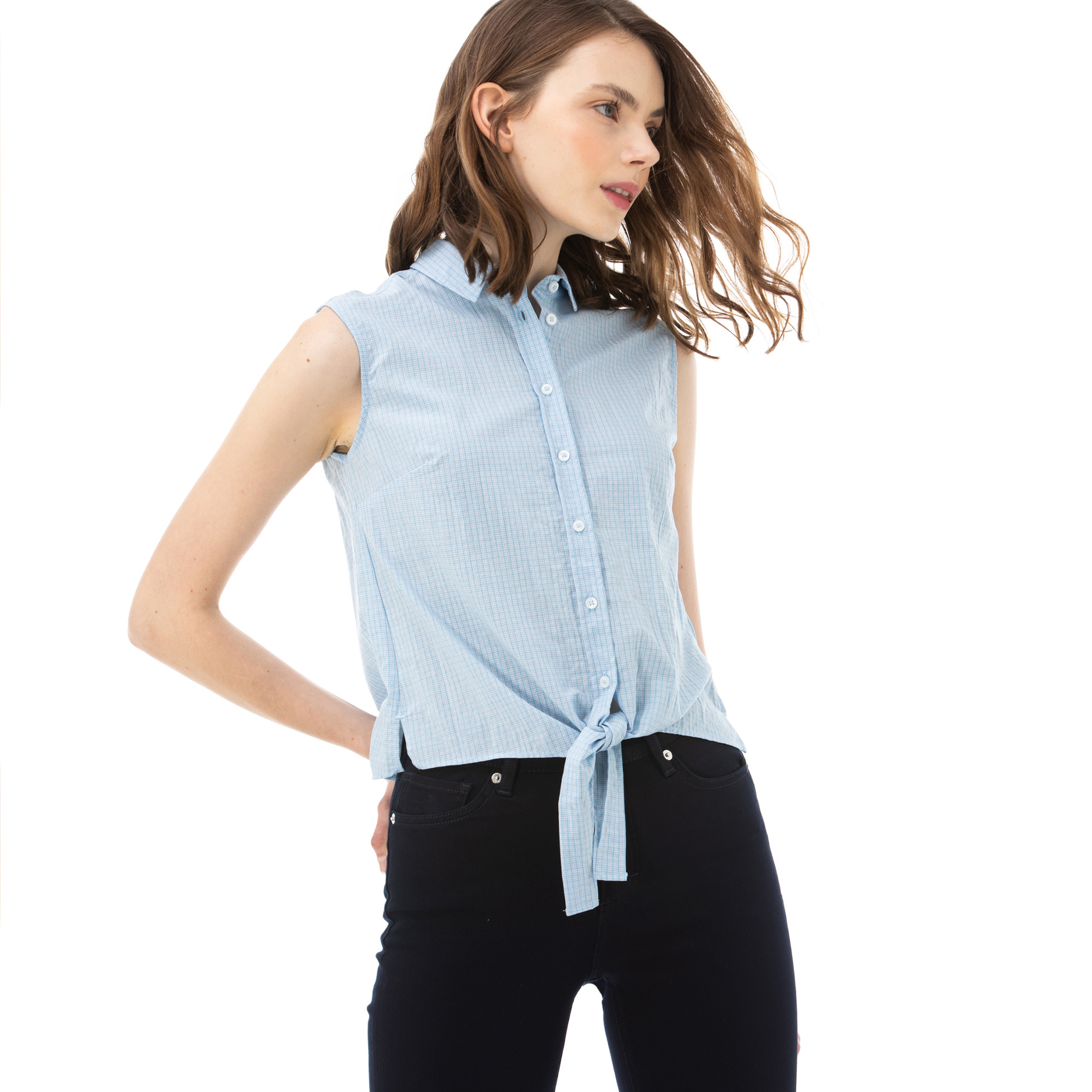 Nautica Kadın Mavi Kolsuz Ekose Gömlek