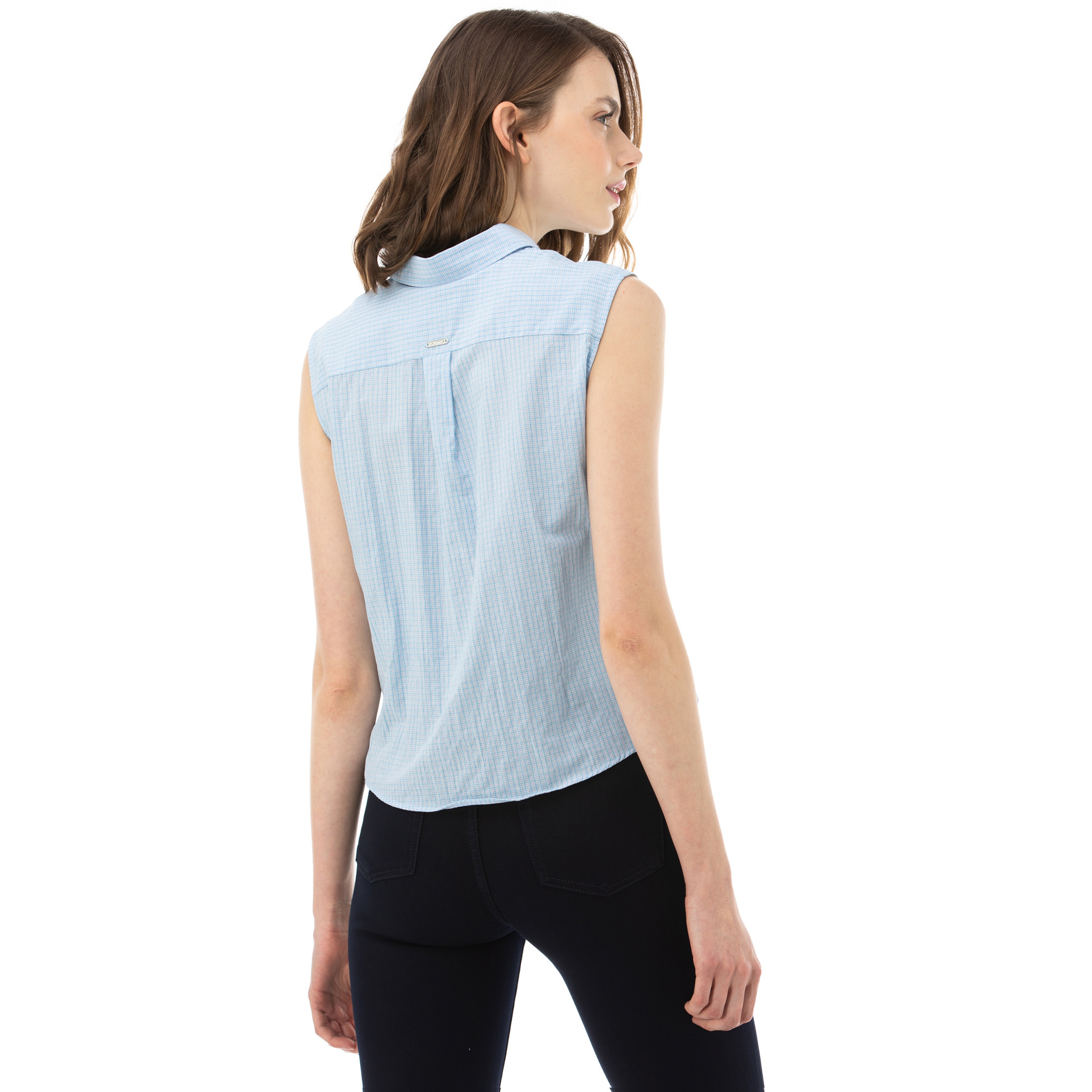 Nautica Kadın Mavi Kolsuz Ekose Gömlek