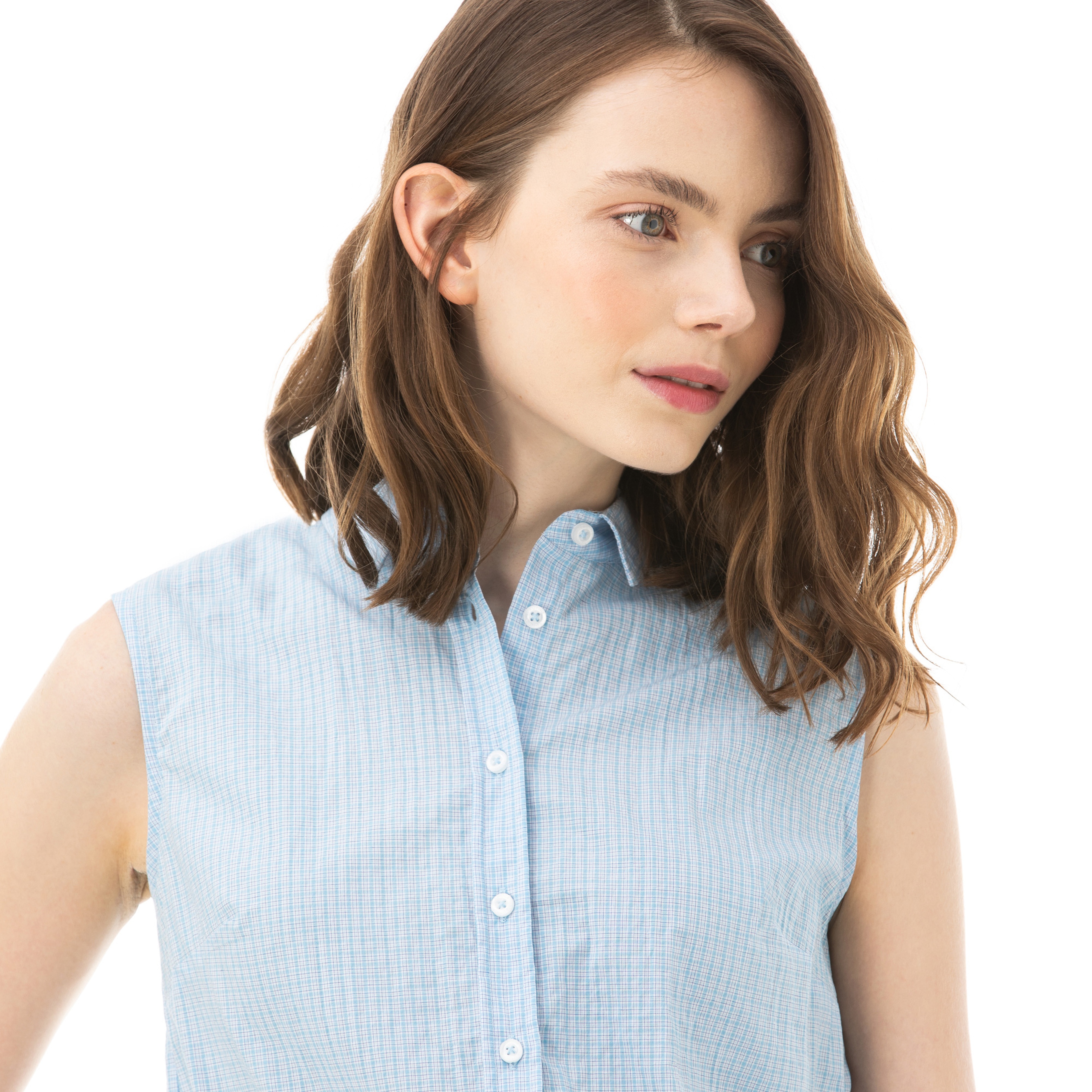 Nautica Kadın Mavi Kolsuz Ekose Gömlek