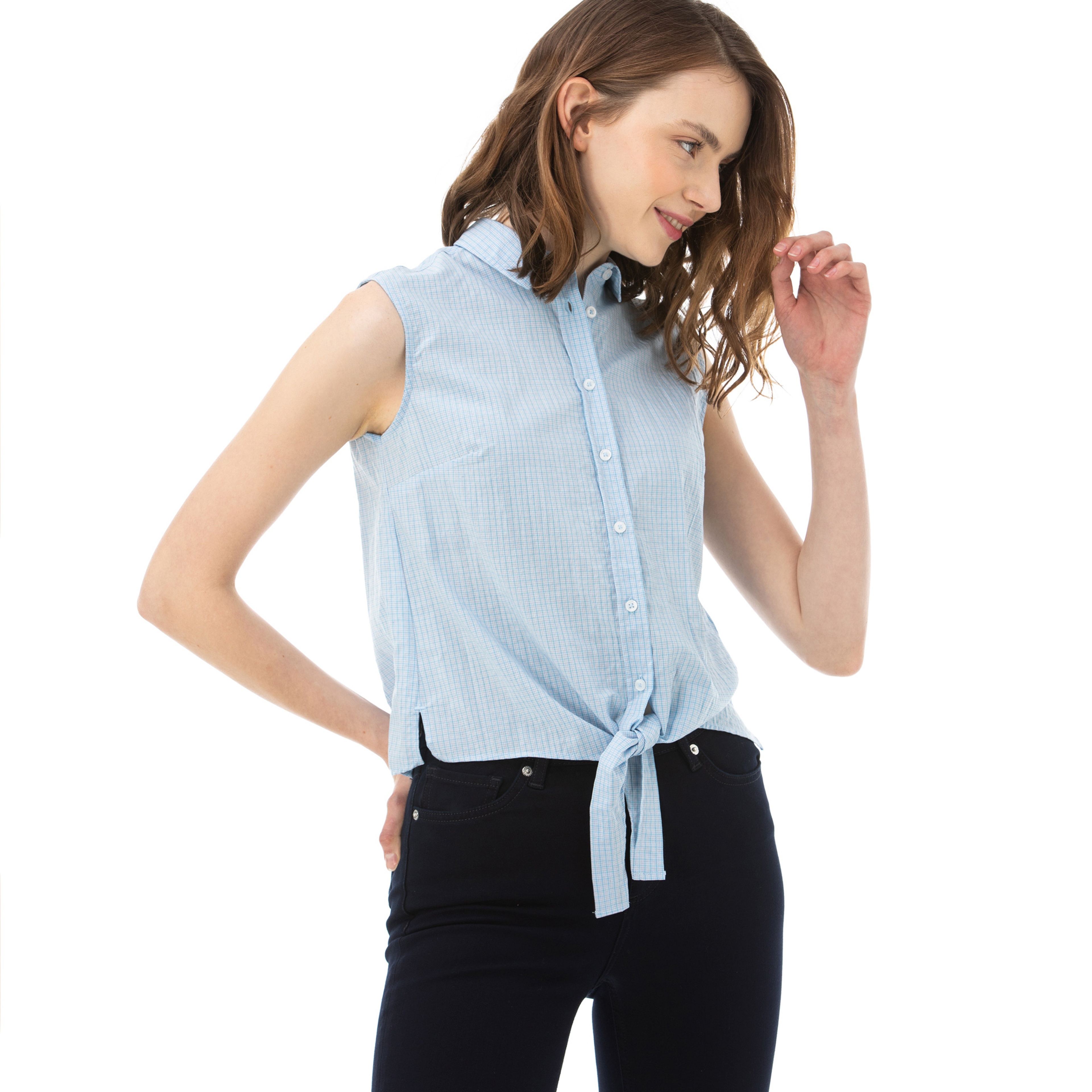 Nautica Kadın Mavi Kolsuz Ekose Gömlek