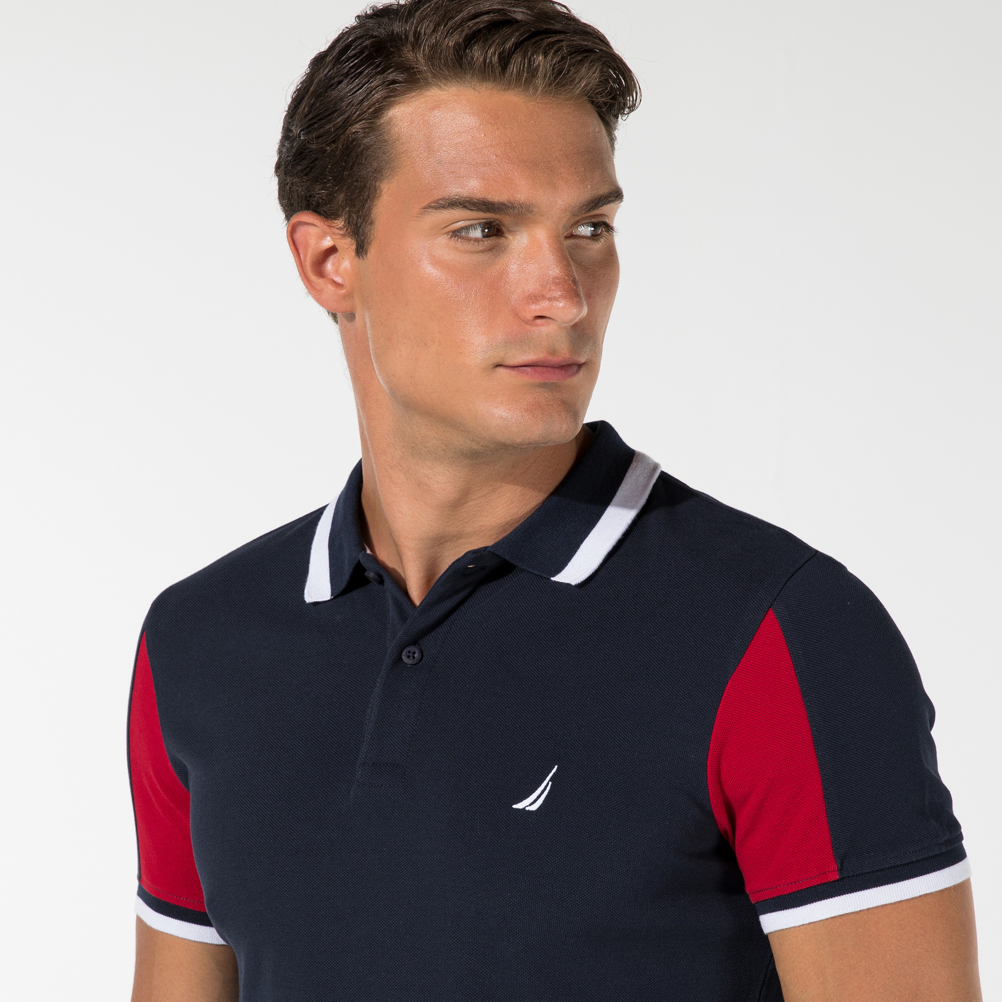 NAUTICA ERKEK LACİVERT BLOK DESENLİ SLIM FIT POLO