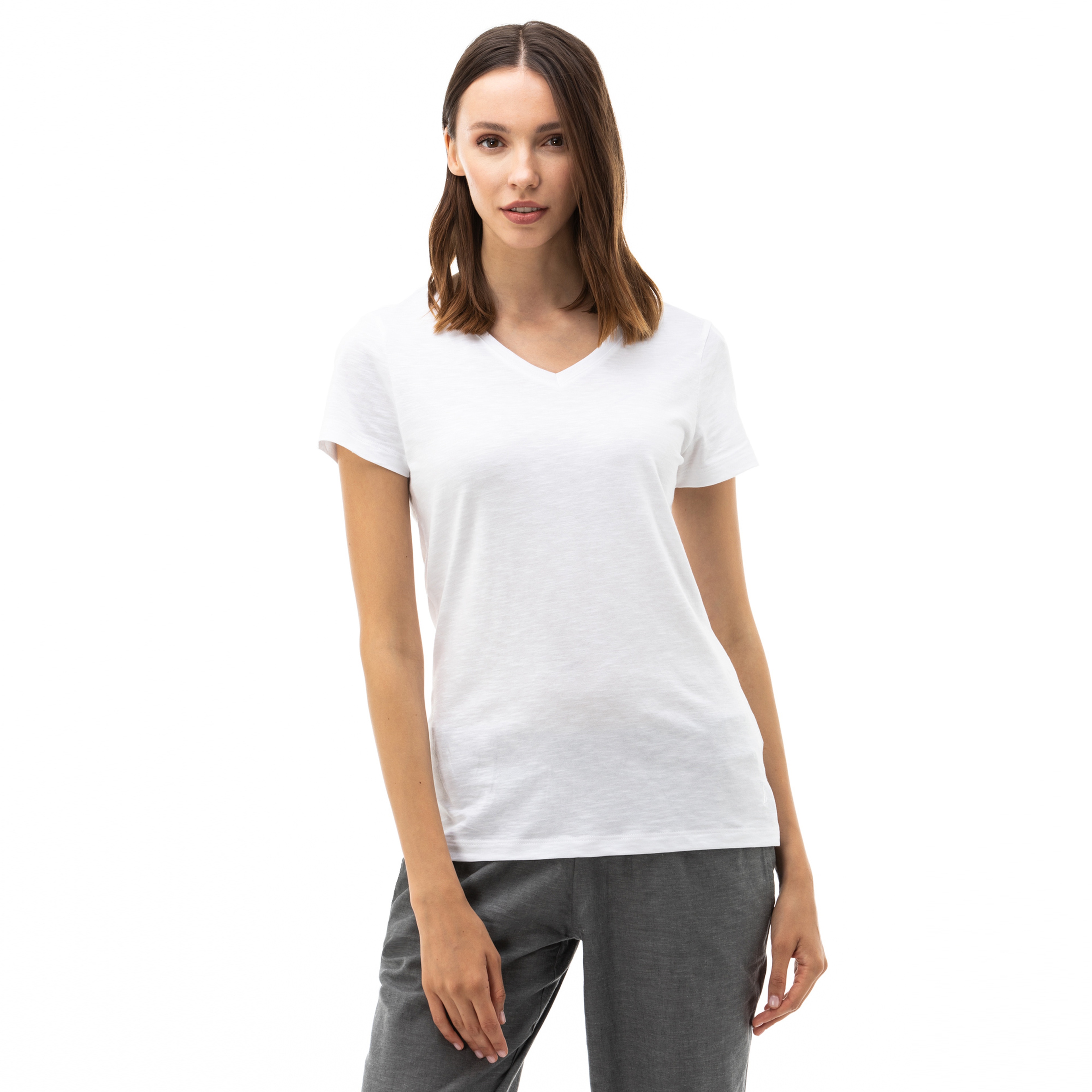 Nautica Kadın Beyaz V-Yaka T-Shirt