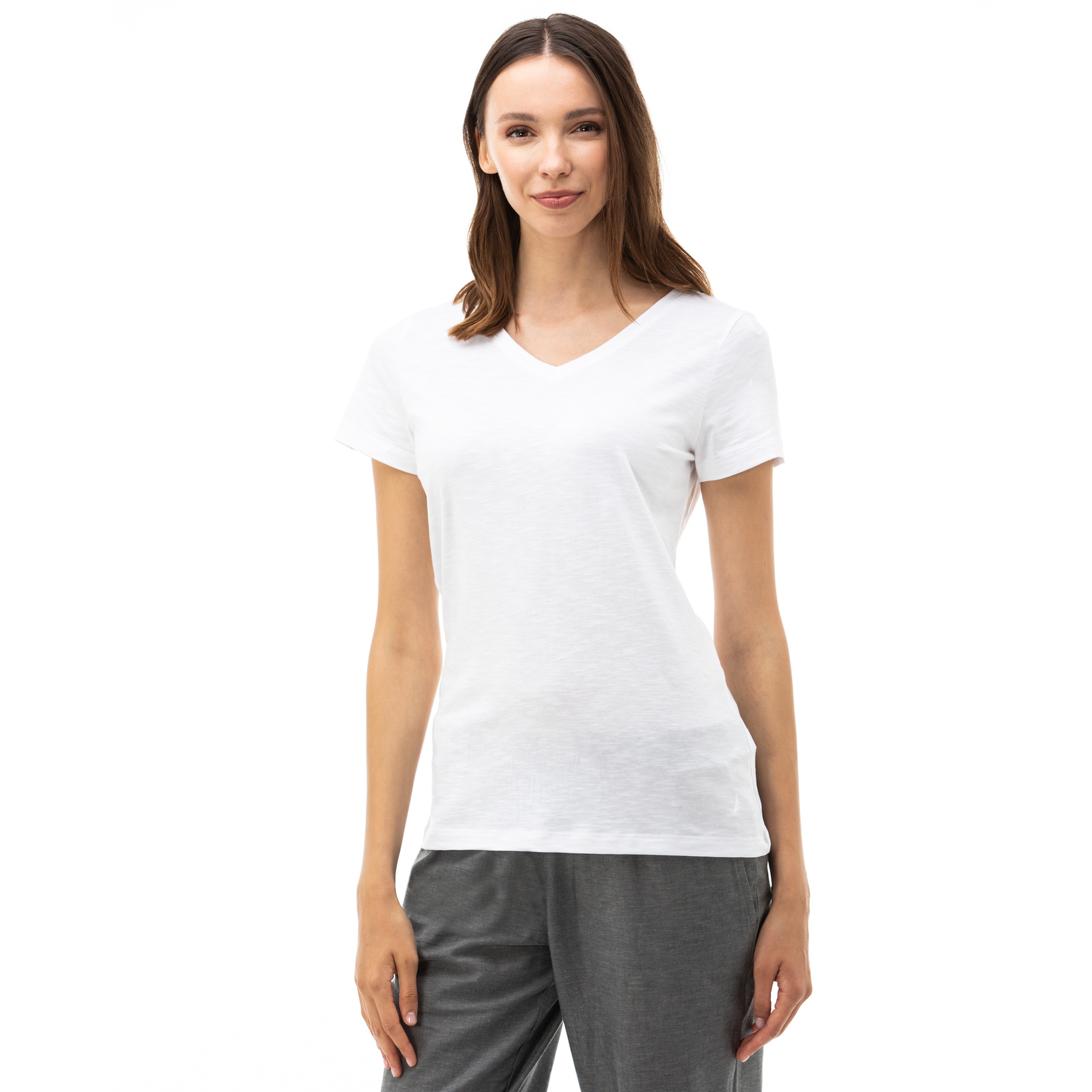 Nautica Kadın Beyaz V-Yaka T-Shirt