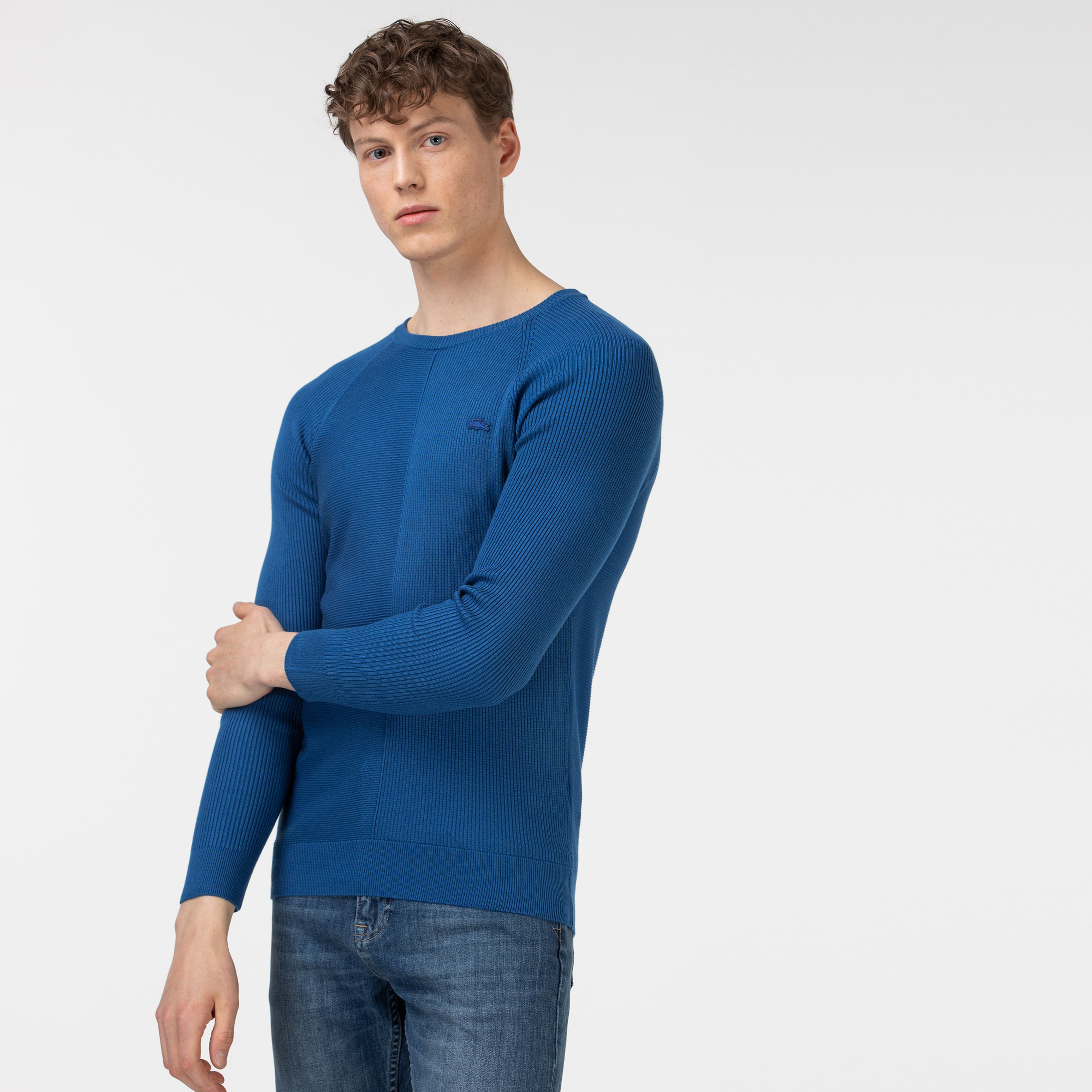 Lacoste Erkek Bisiklet Yaka Mavi Triko Kazak