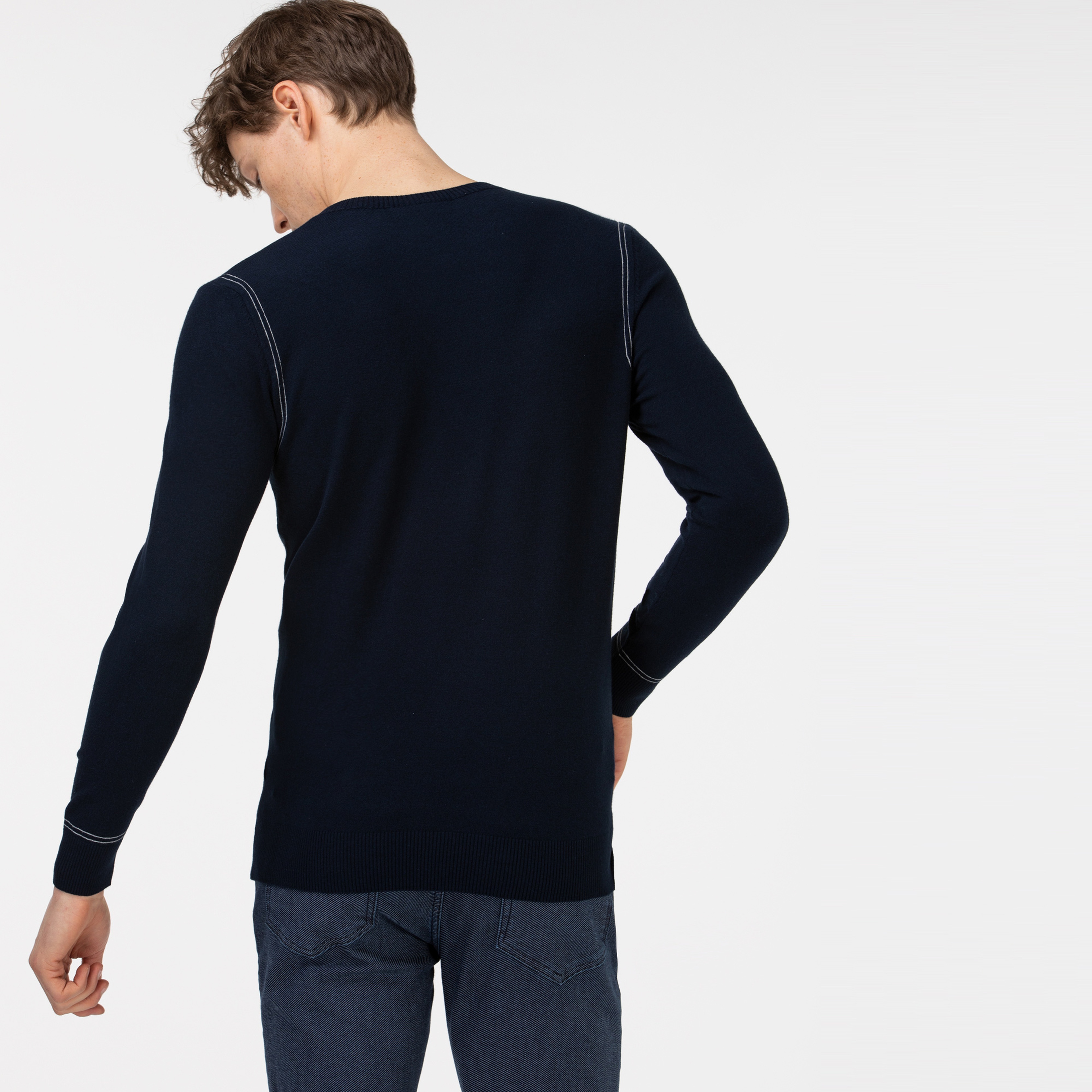 Lacoste Erkek V Yaka Lacivert Triko Kazak