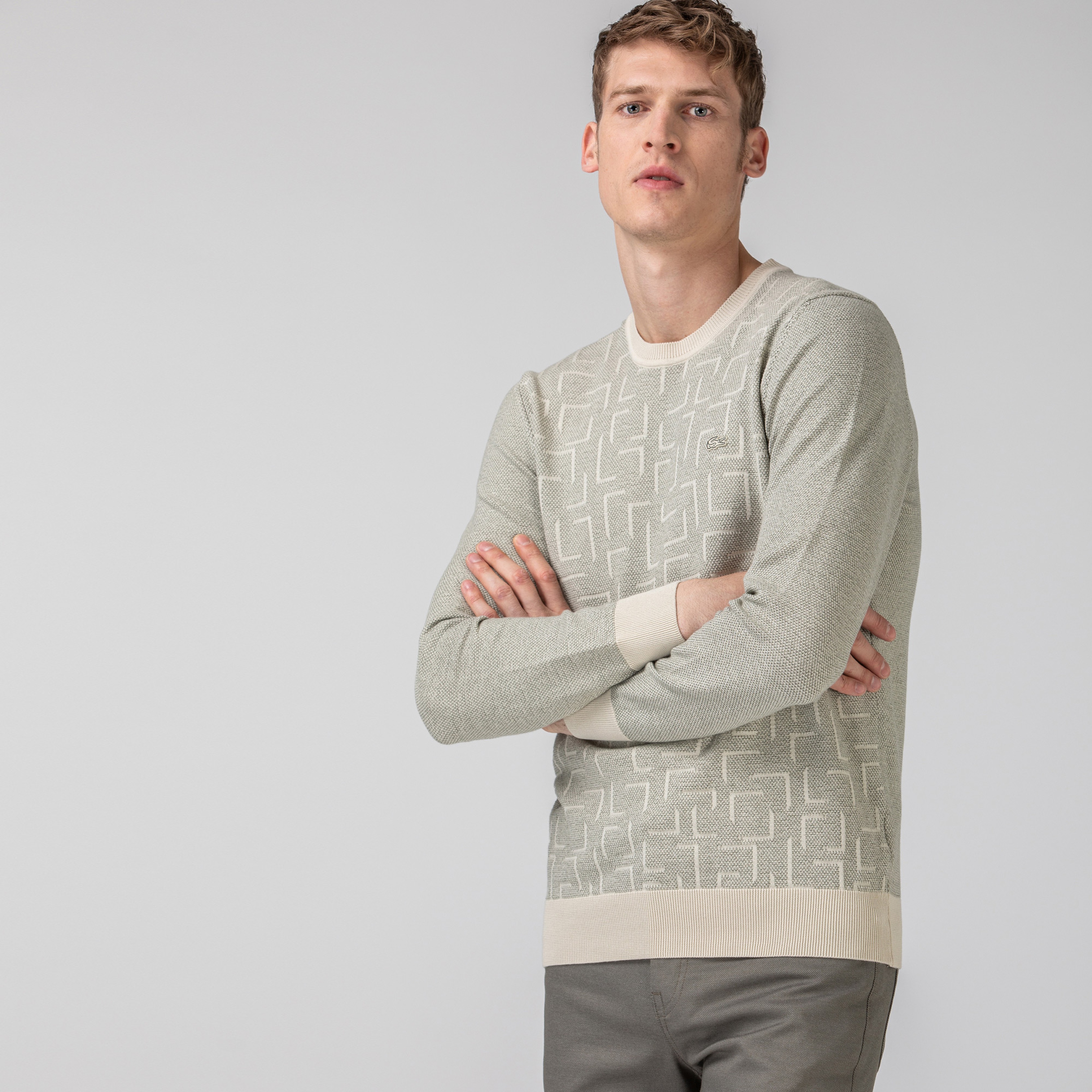 Lacoste Erkek Bisiklet Yaka Desenli Bej Triko Kazak