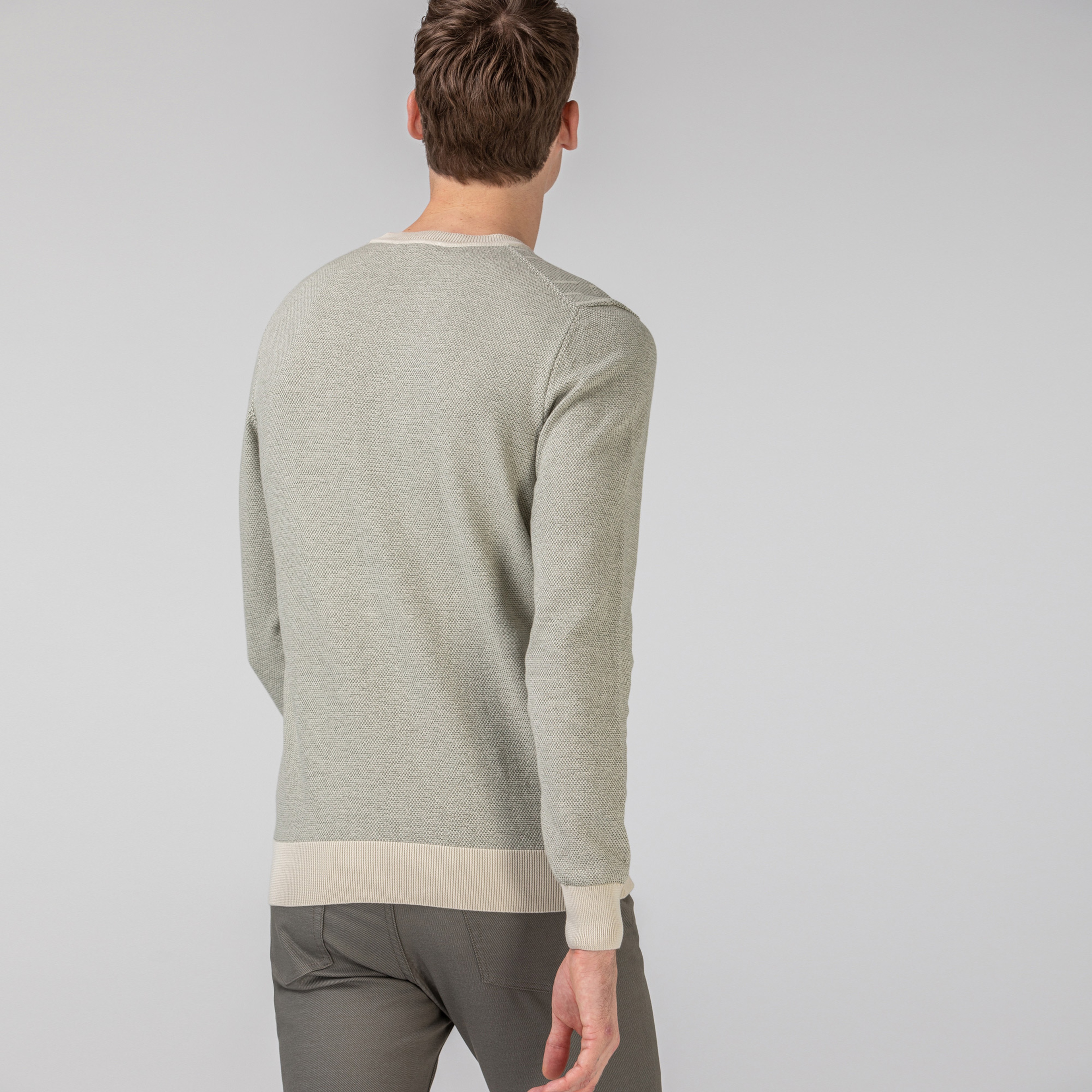 Lacoste Erkek Bisiklet Yaka Desenli Bej Triko Kazak