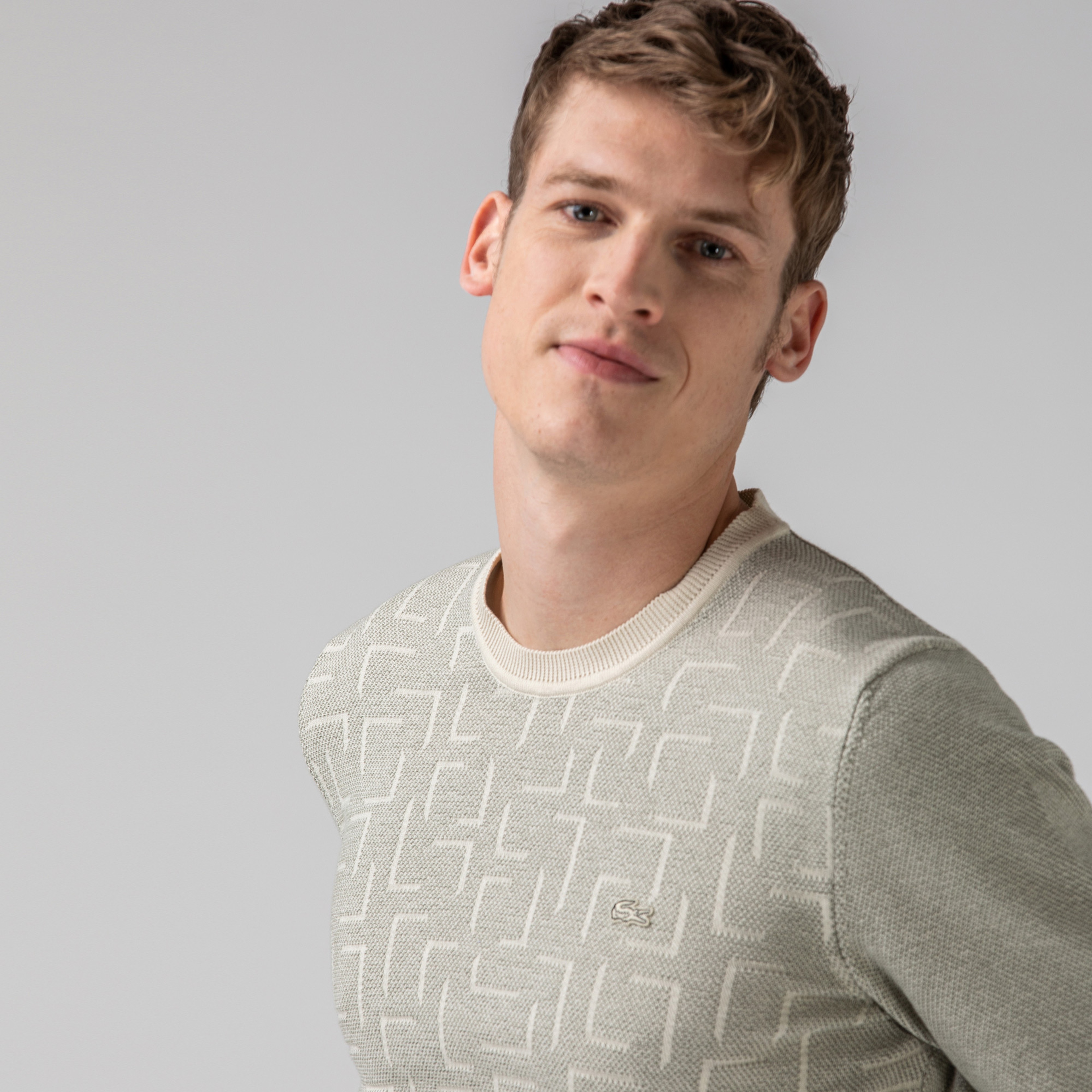 Lacoste Erkek Bisiklet Yaka Desenli Bej Triko Kazak