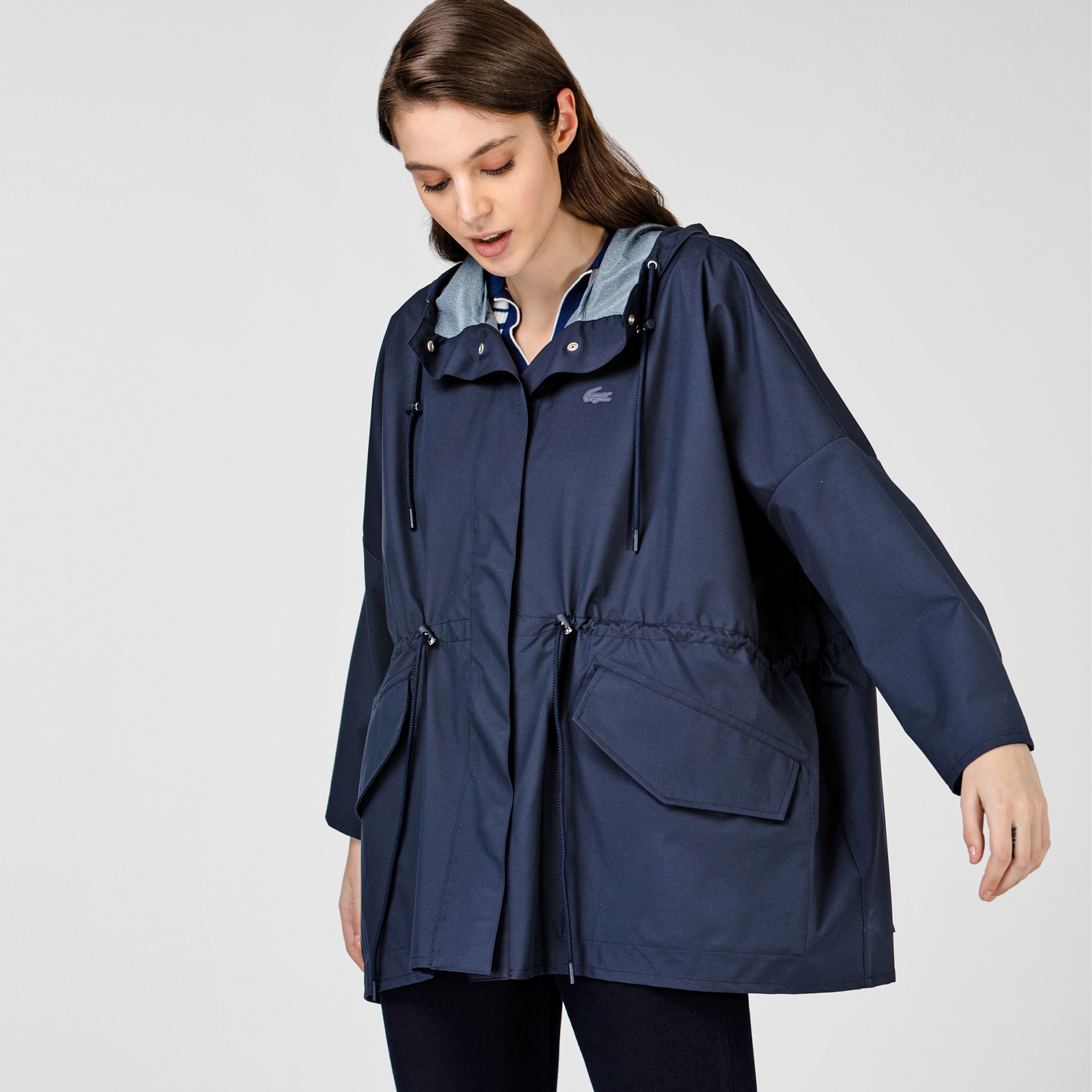 Lacoste Kadın Kapüşonlu Katlanabilir Lacivert Mont