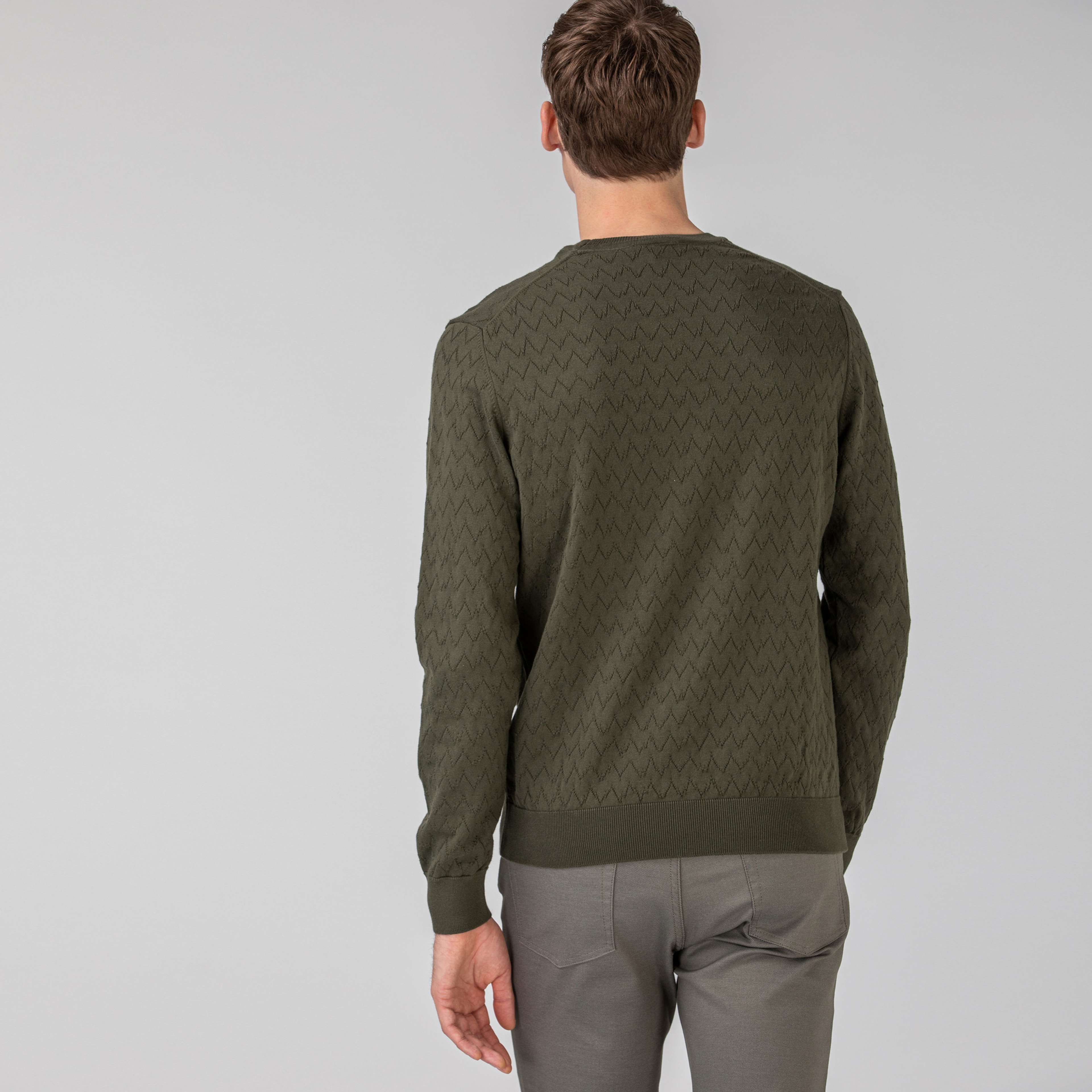 Lacoste Erkek Bisiklet Yaka Desenli Haki Triko Kazak