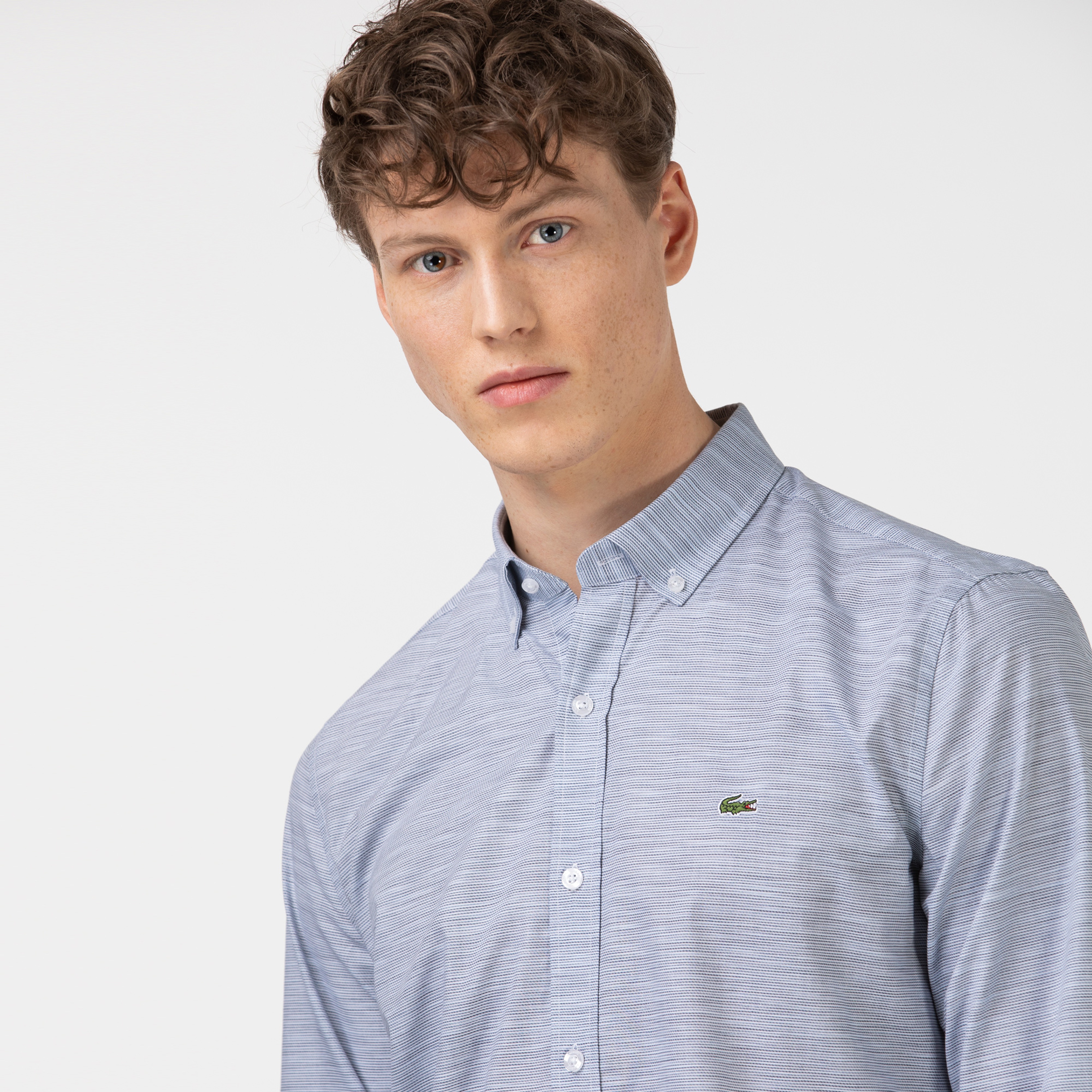 Lacoste Erkek Slim Fit Desenli Gri Gömlek