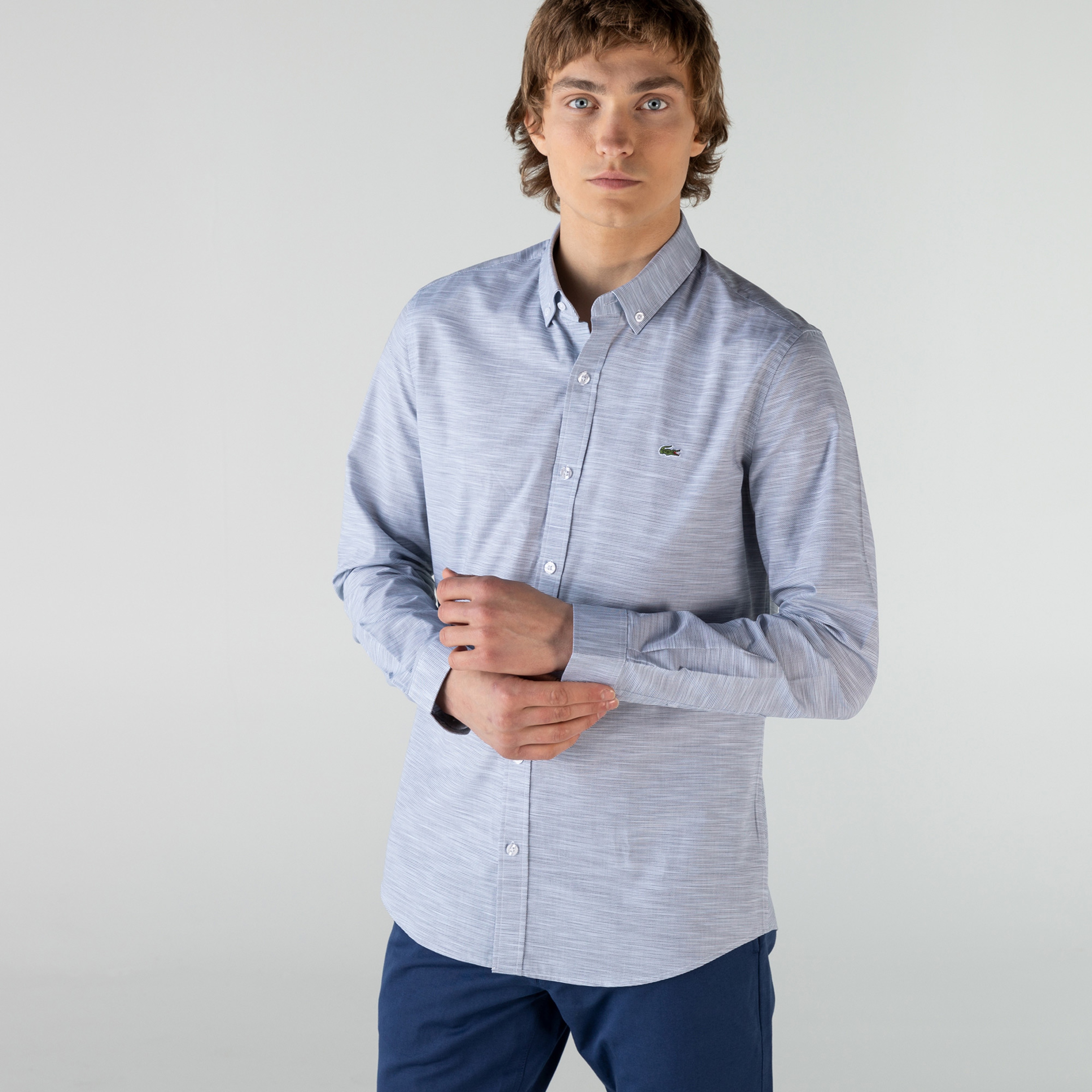 Lacoste Erkek Slim Fit Desenli Gri Gömlek