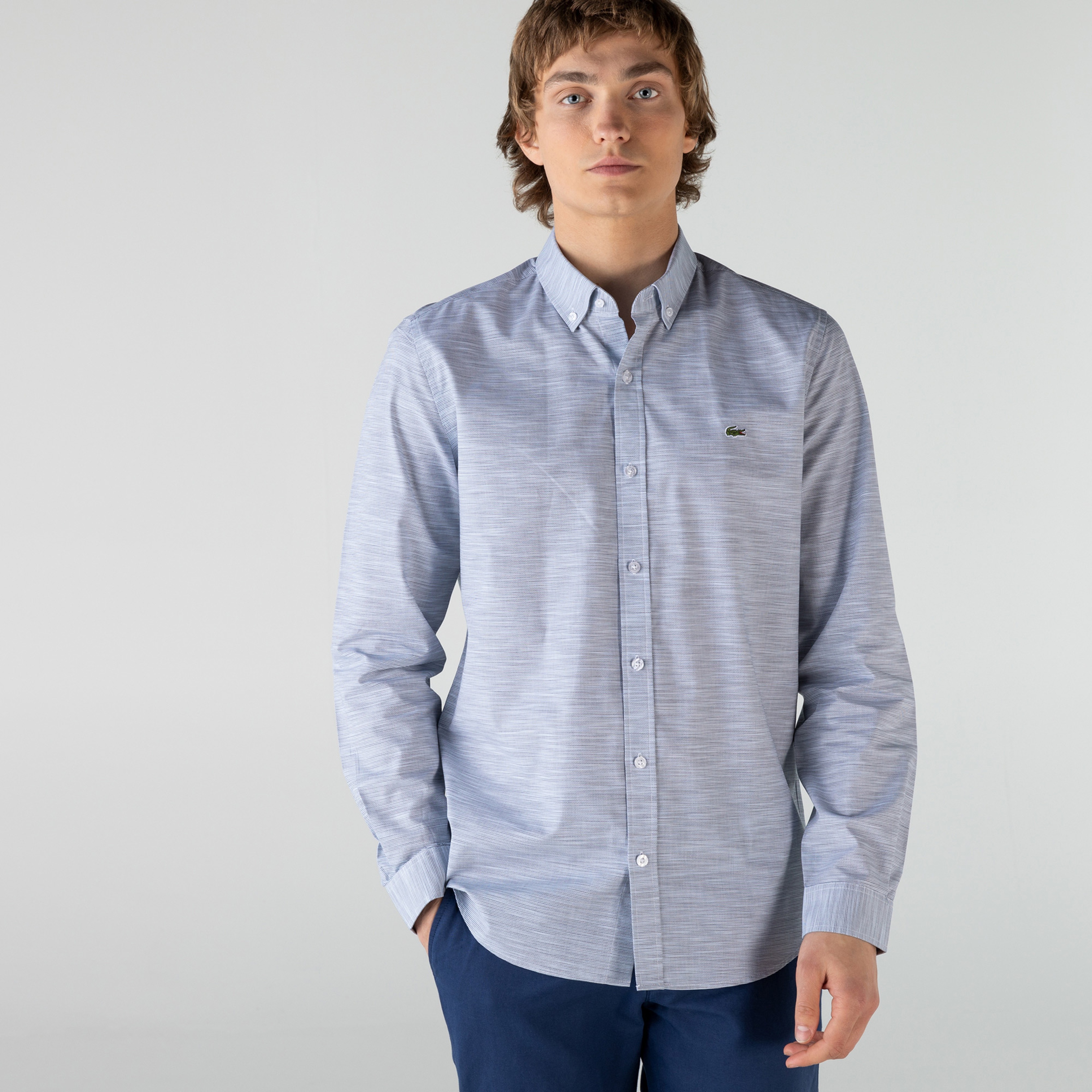 Lacoste Erkek Slim Fit Desenli Gri Gömlek