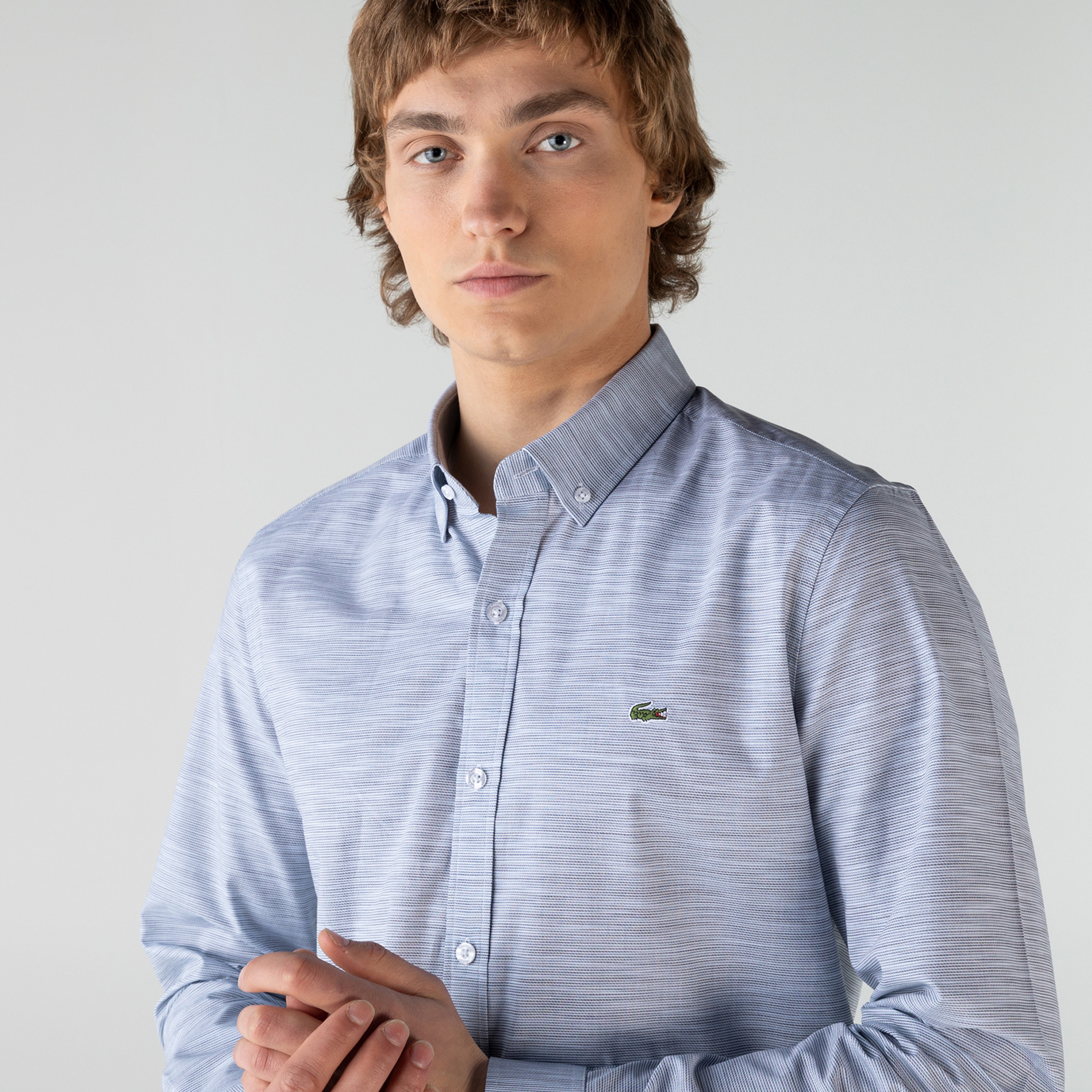 Lacoste Erkek Slim Fit Desenli Gri Gömlek