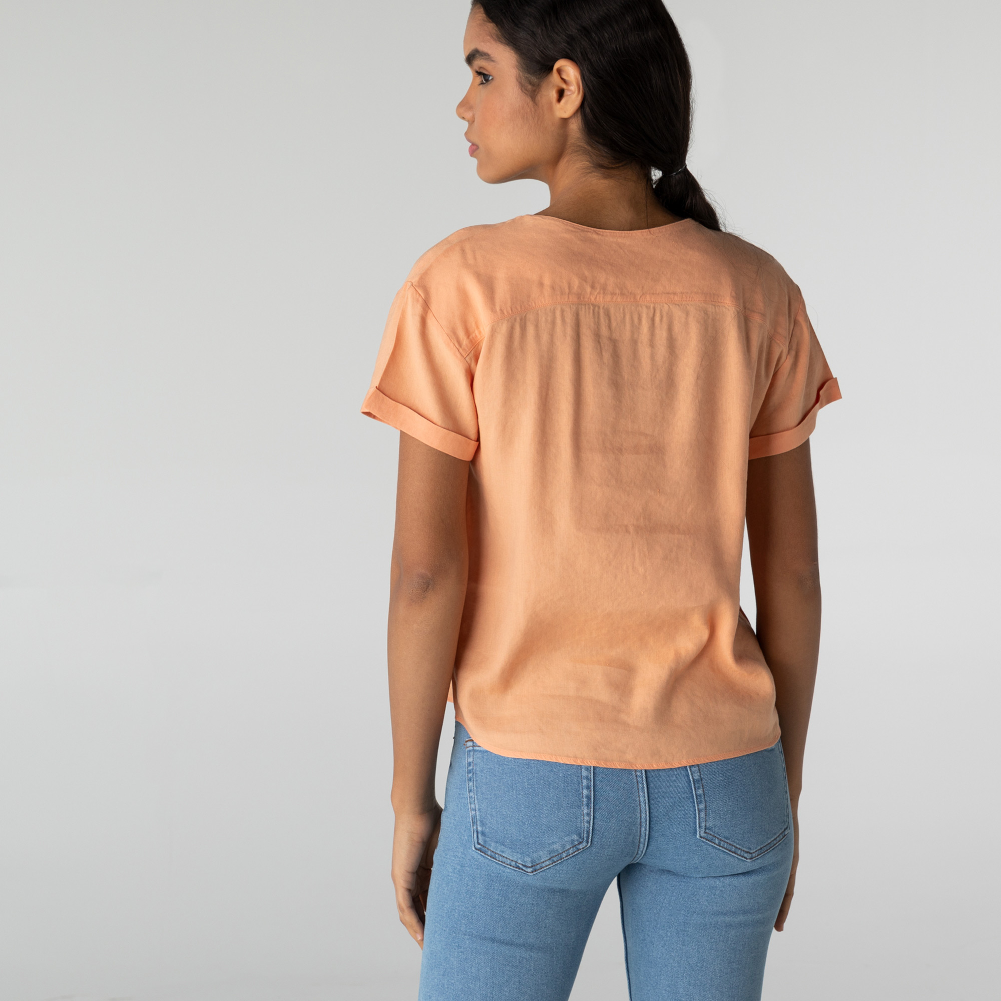 Lacoste Kadın V Yaka Pembe Gömlek