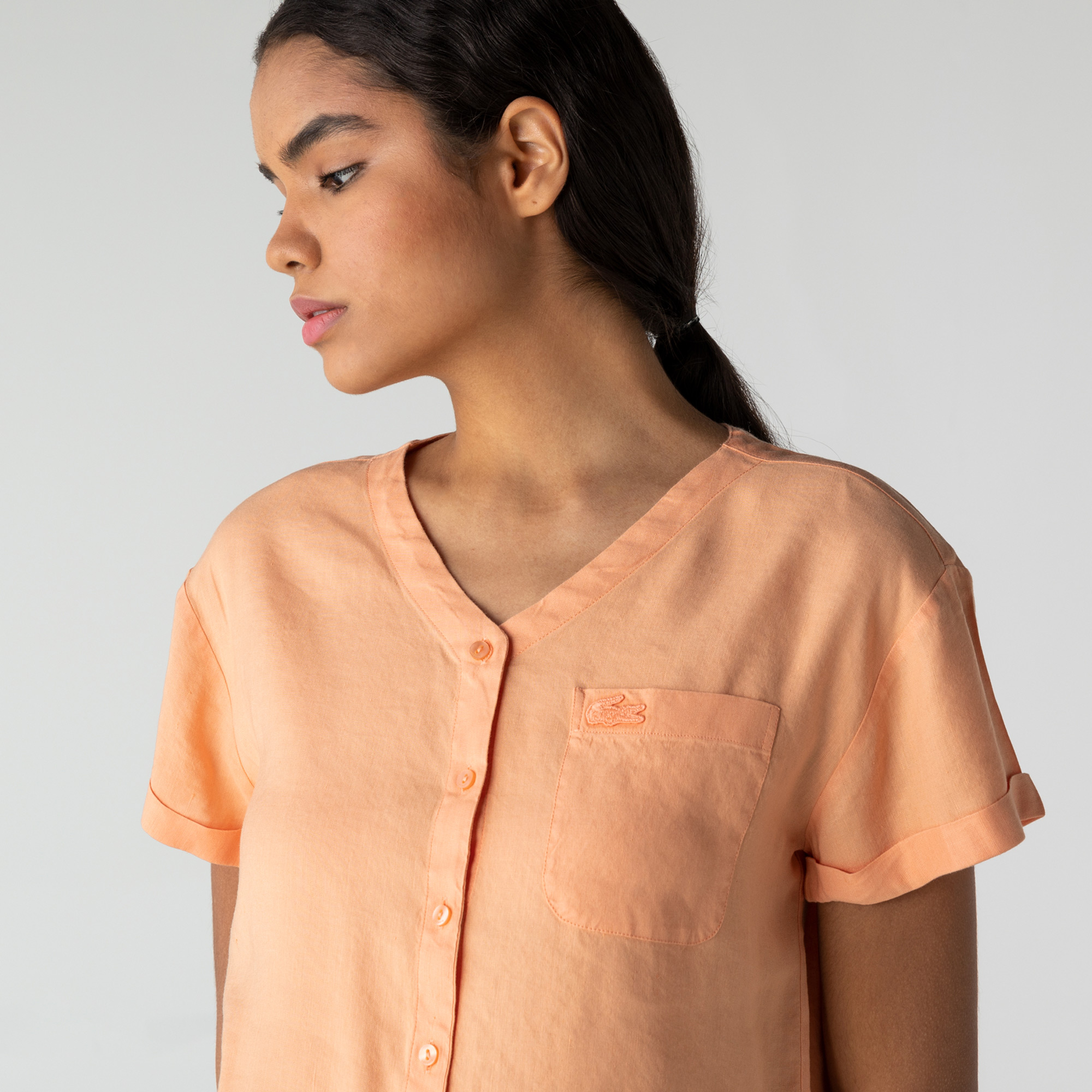 Lacoste Kadın V Yaka Pembe Gömlek