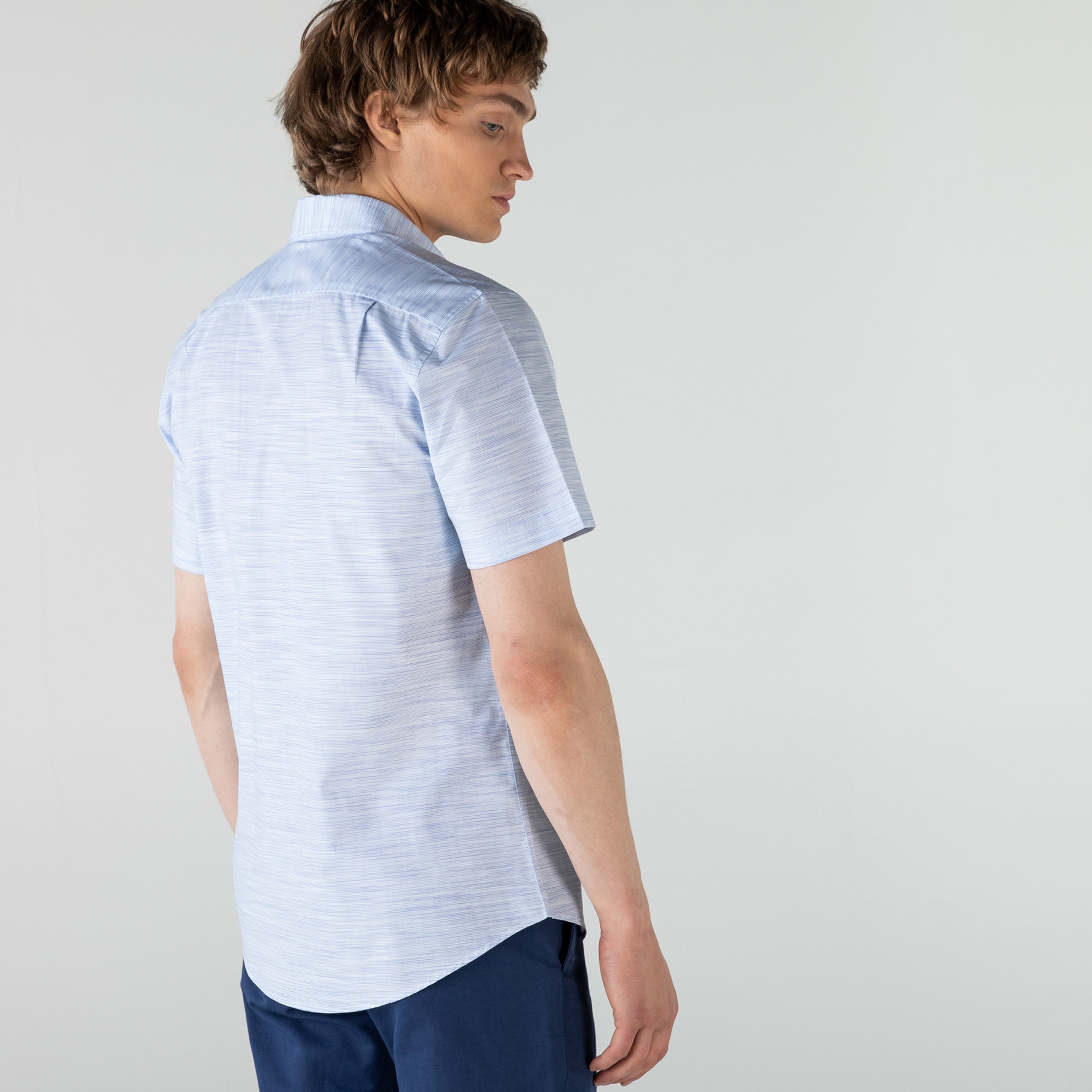 Lacoste Erkek Slim Fit Kısa Kollu Desenli Açık Mavi Gömlek