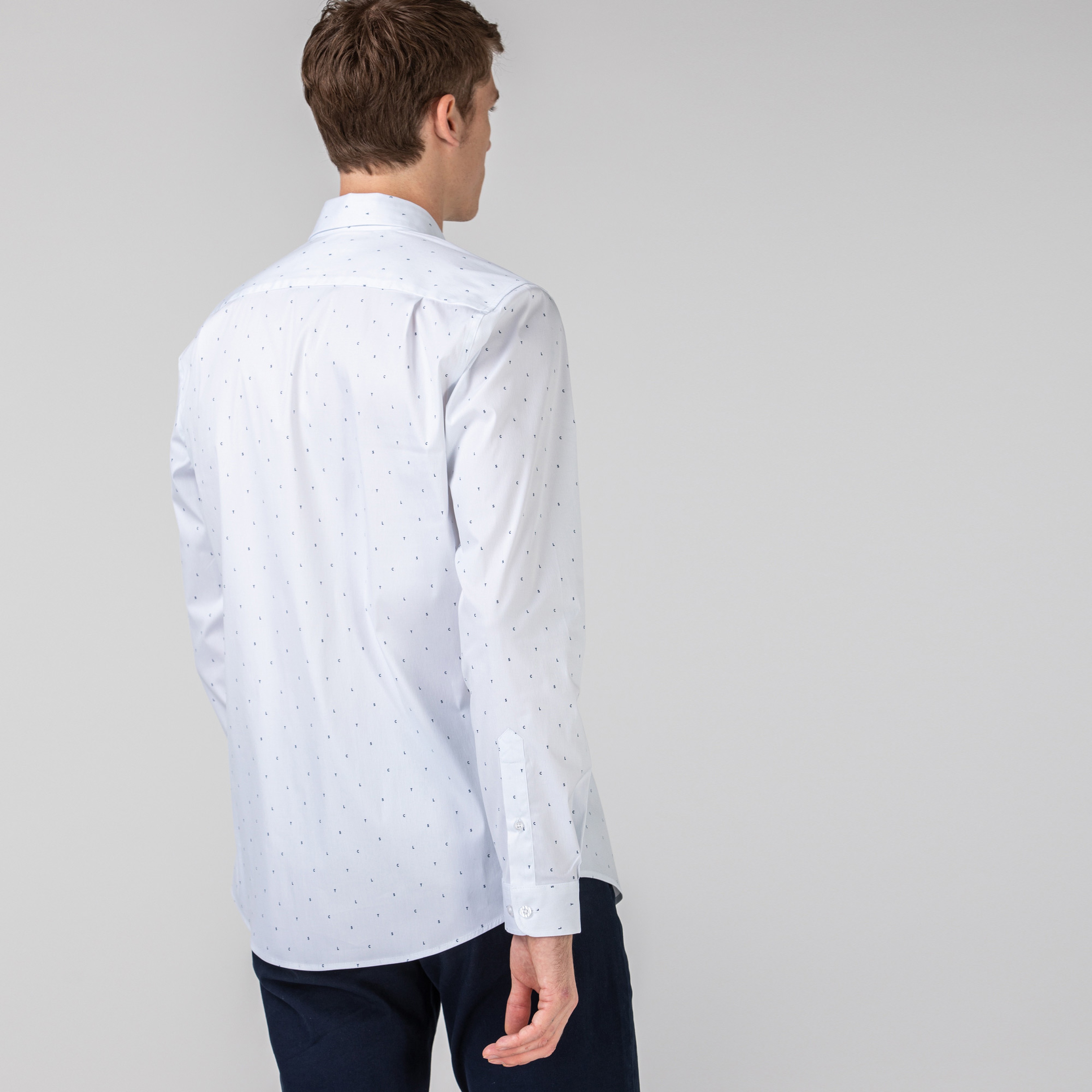 Lacoste Erkek Slim Fit Desenli Beyaz Gömlek