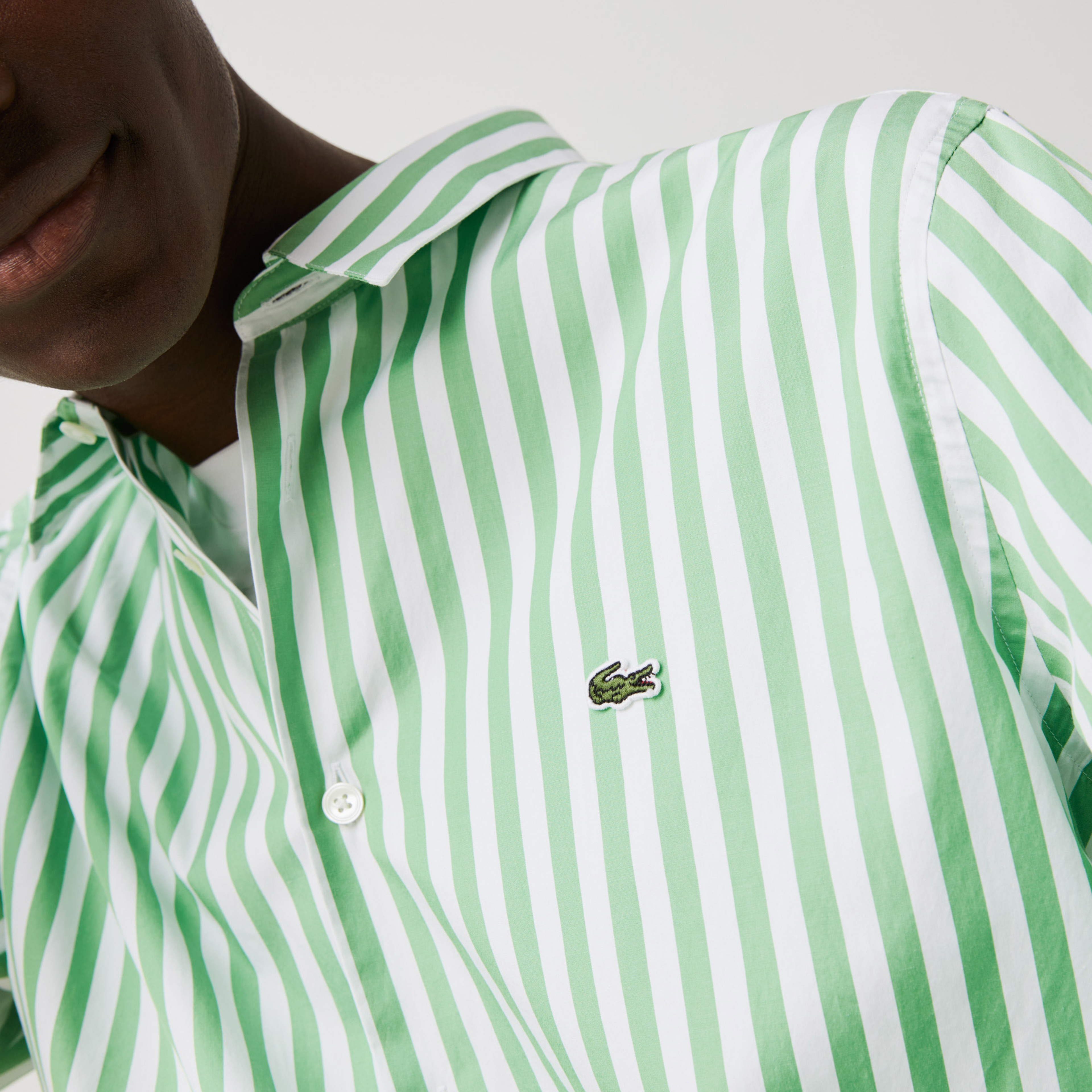 Lacoste Erkek Regular Fit Çizgili Yeşil - Beyaz Gömlek