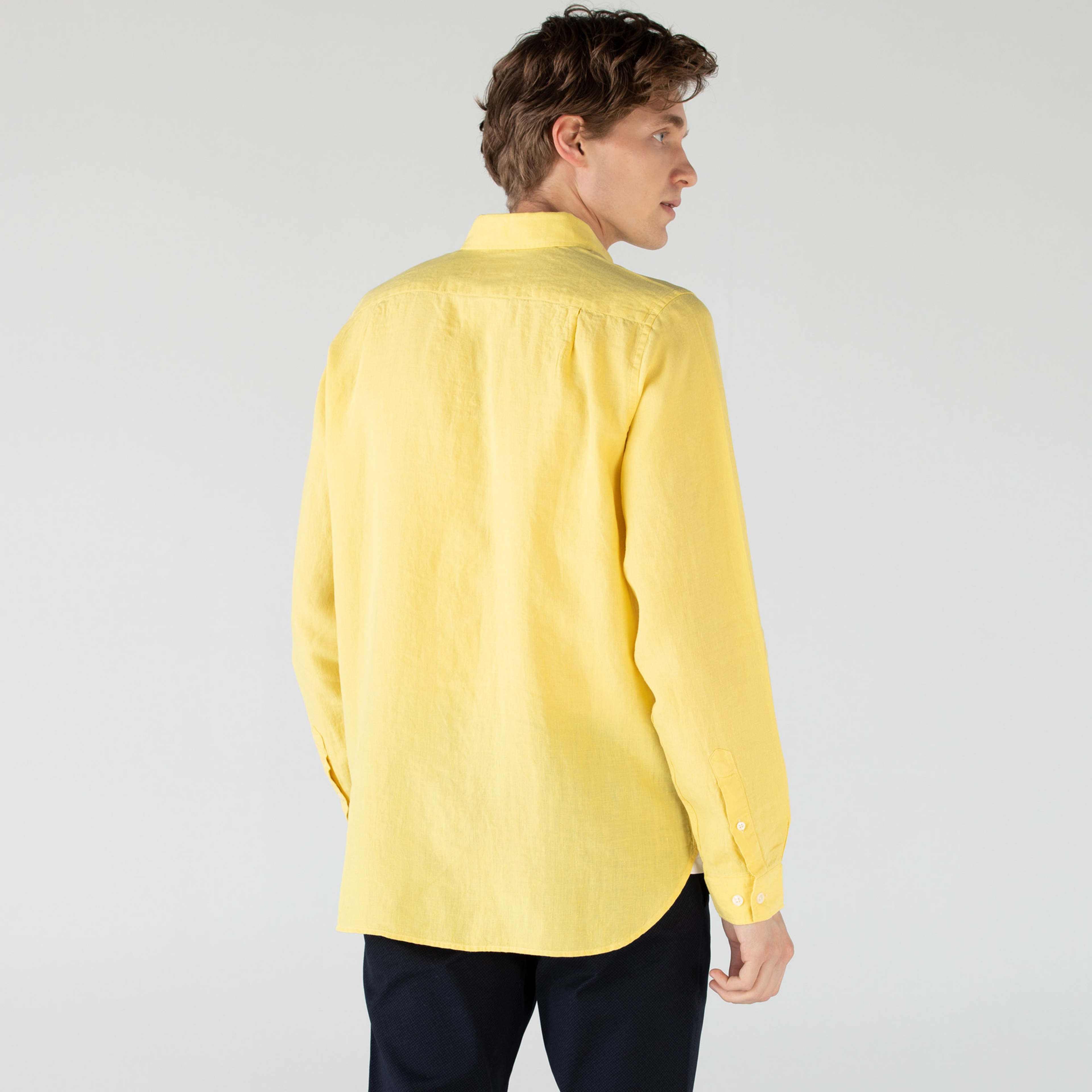 Lacoste Erkek Regular Fit Keten Sarı Gömlek