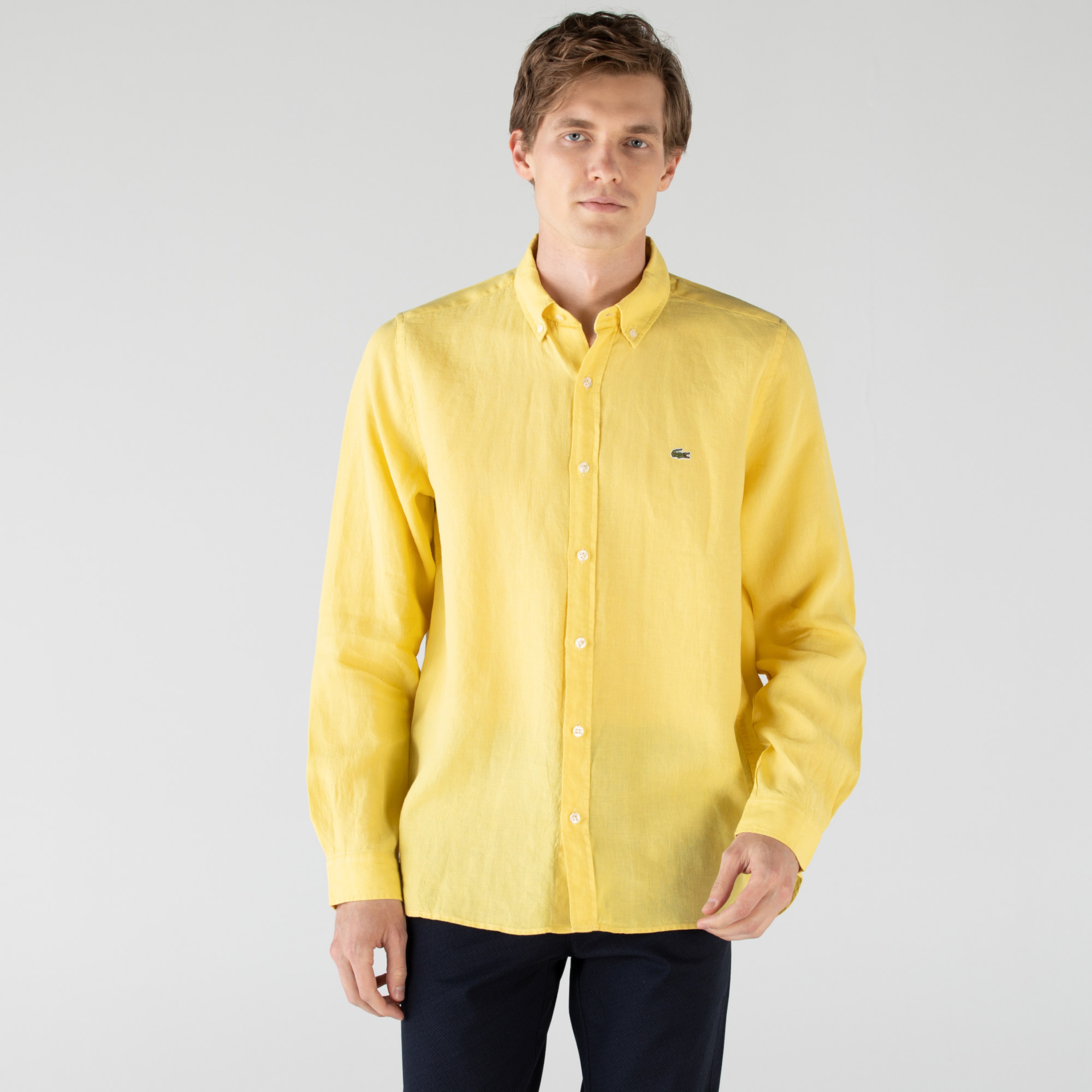 Lacoste Erkek Regular Fit Keten Sarı Gömlek