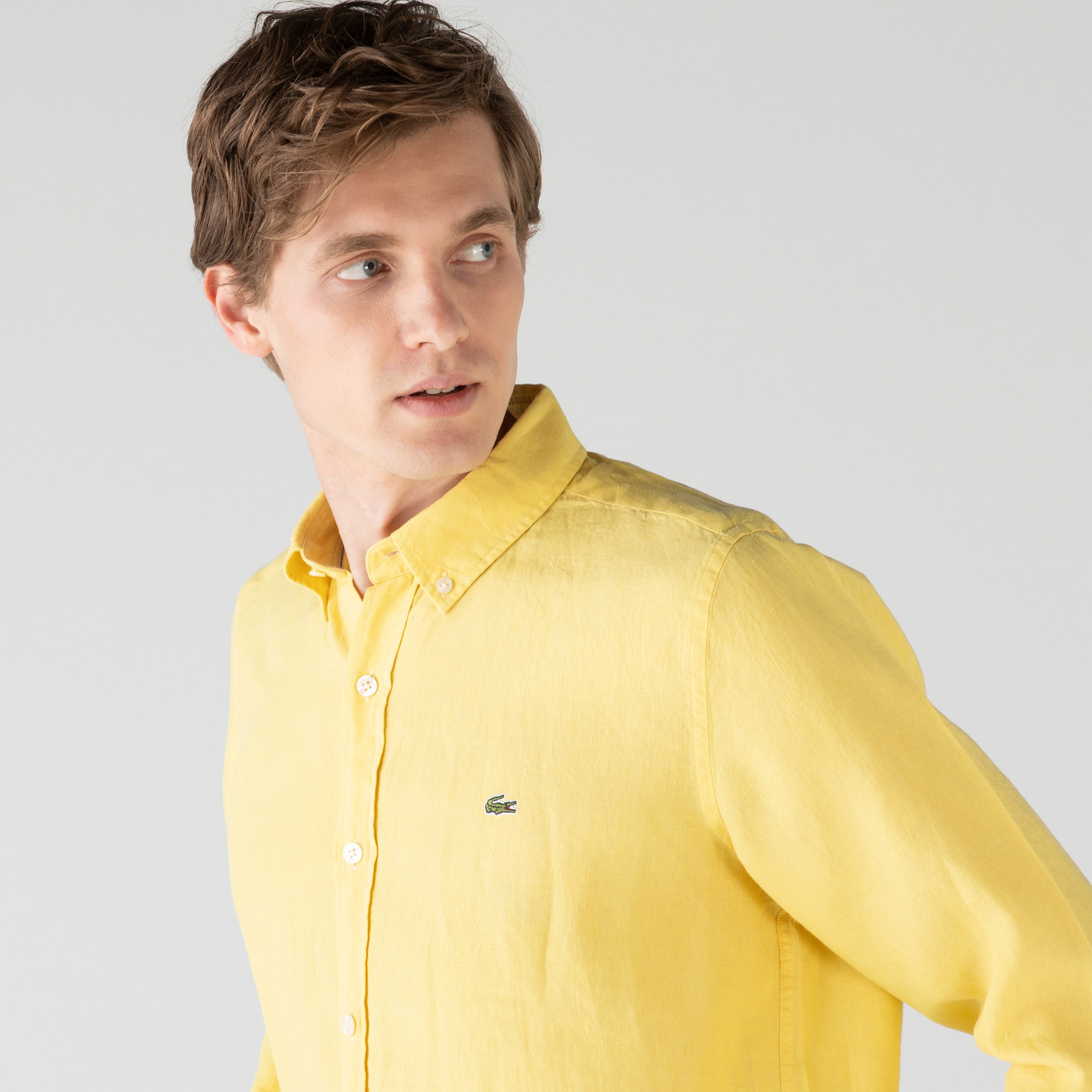 Lacoste Erkek Regular Fit Keten Sarı Gömlek